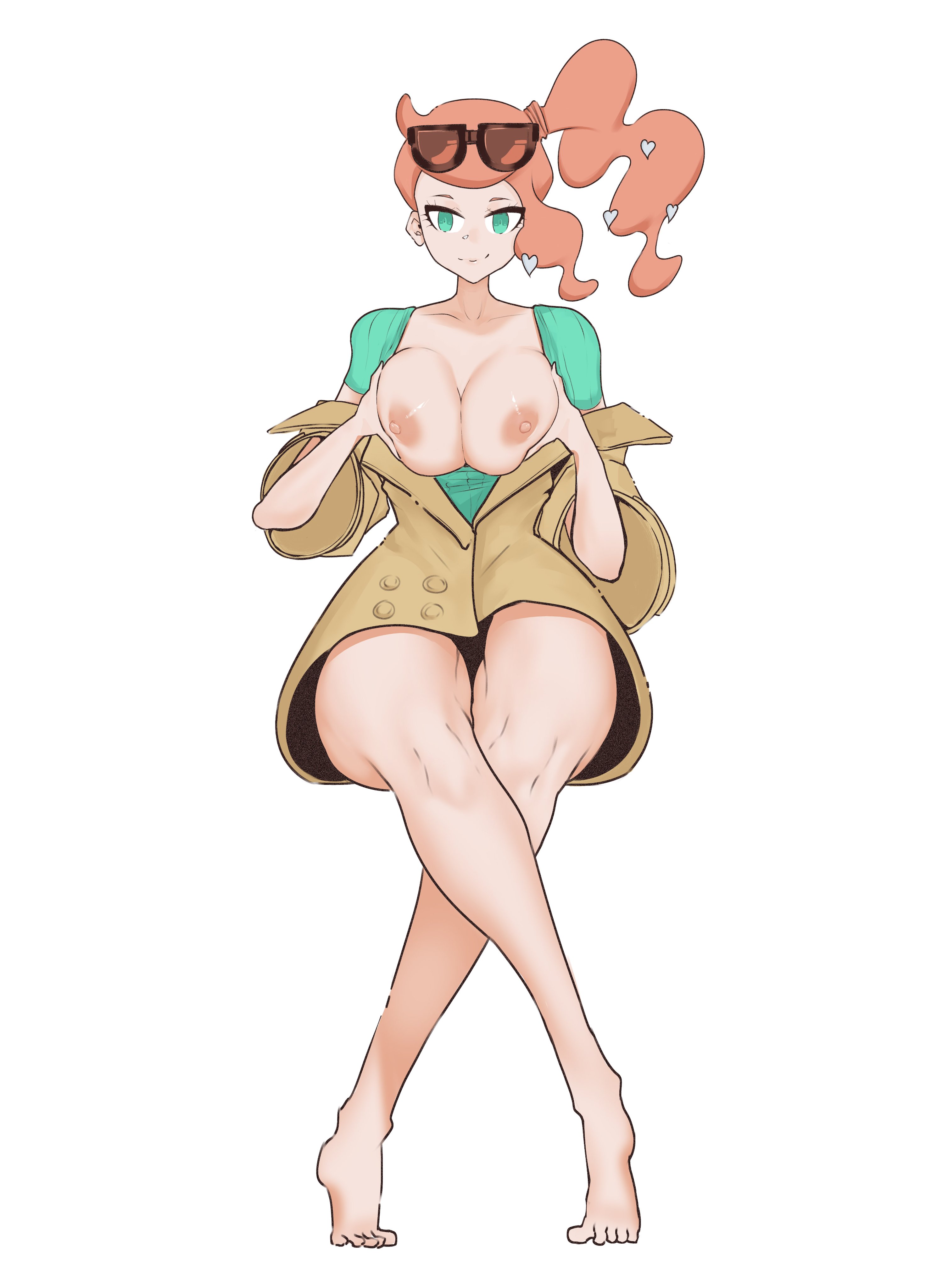 1girls, adore for, adore nice, alternate breast size, breasts, breasts out, eyewear on head, female, large breasts, nintendo, pokemon, pokemon ss, ponytail, solo, sonia (pokemon), sunglasses, sunglasses on head