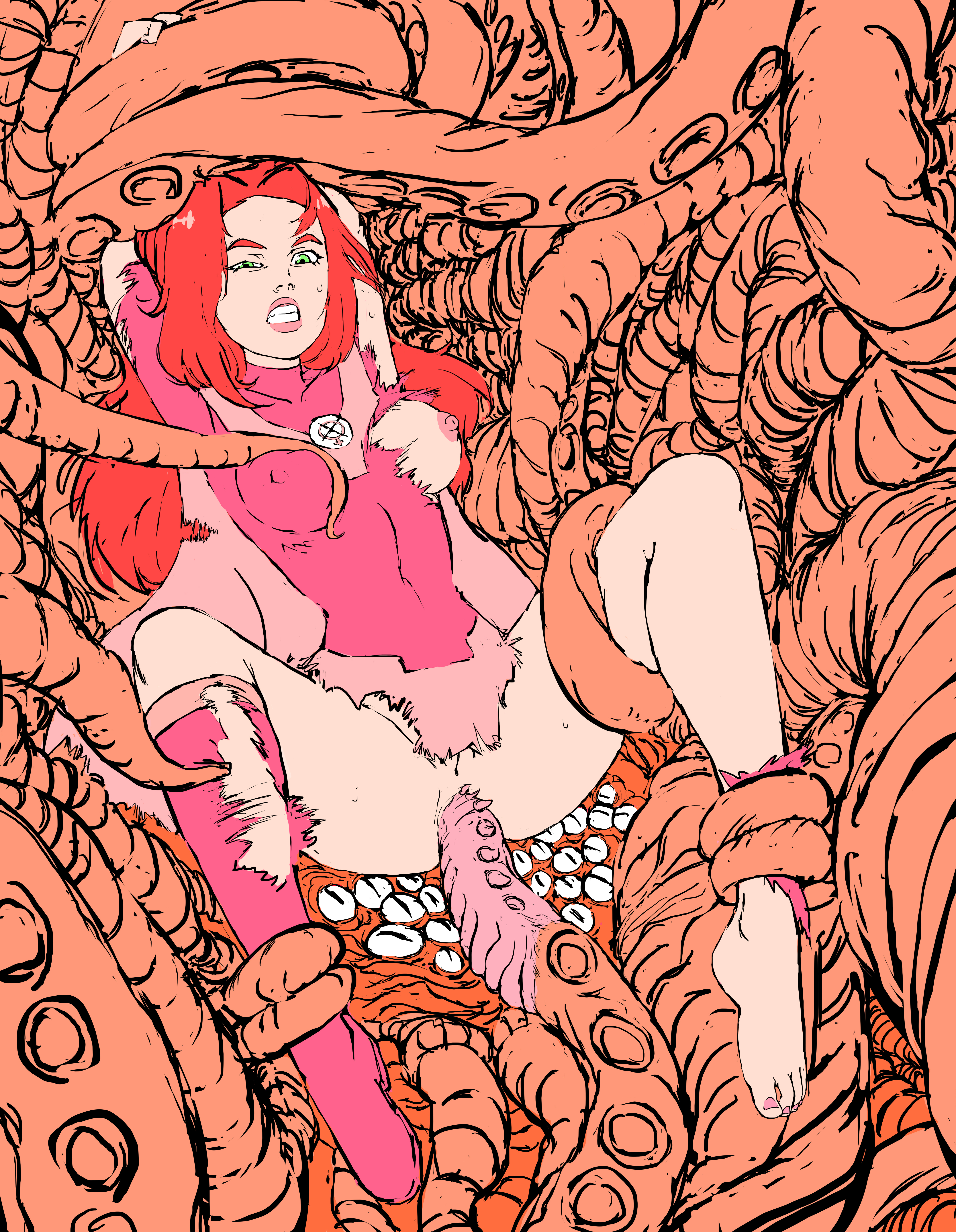 1girls, alex (pixiv16372723), atom eve, bad end, boots, breasts, cape, defeated, defeated heroine, feet, female, green eyes, heroine in trouble, image comics, invincible, long hair, monster, orange hair, pink toenails, pussy, rape, red hair, redhead, ripped clothing, ripped pants, ryona, samantha eve wilkins, superhero, superheroine, teenage female, teenager, tentacle, tentacle sex, torn clothes, vagina, vaginal insertion, vaginal penetration, vaginal sex