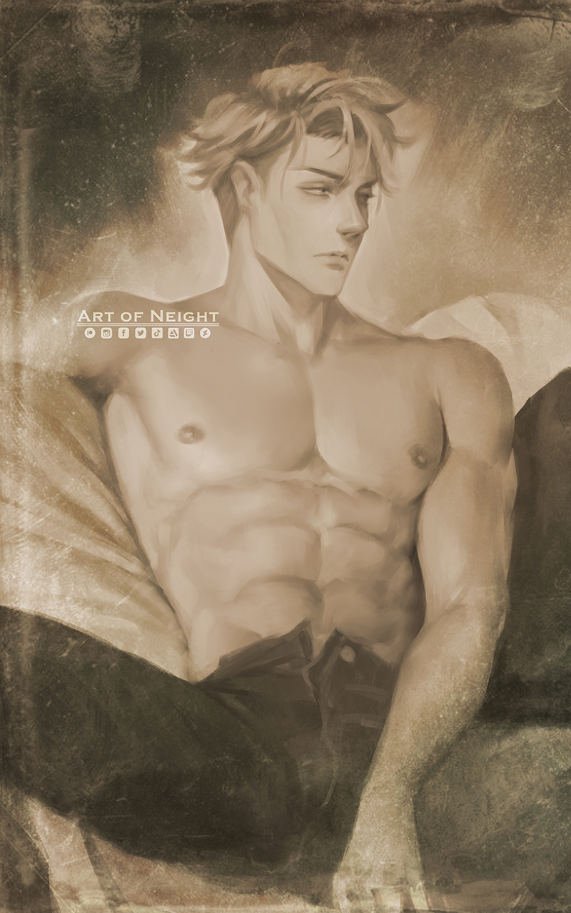 1boy, bare chest, jujutsu kaisen, kento nanami, male, male only, neight, nipples, pants, shirtless, solo male, tagme