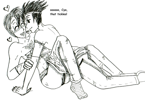 2boys black_nail_polish blush boy_meets_boy cy cyanide_torres dialogue fingerless_gloves gio_skids_diangelo headband jeans male_only pants_down skids spiked_hair tagme tattoo underwear webcomic