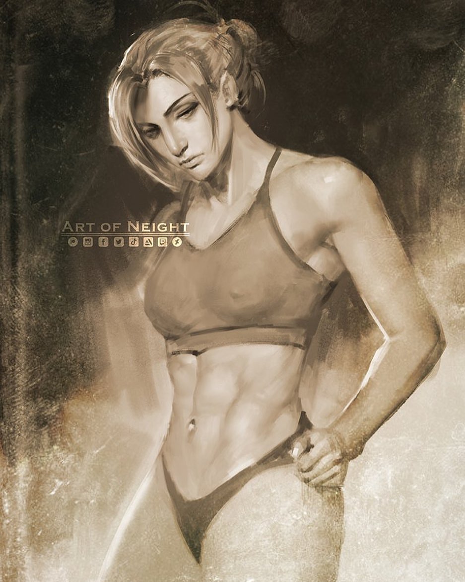 1girls, abs, annie leonhardt, athletic, athletic female, attack on titan, blonde hair, female, female abs, female only, fit, fit female, gym, gym clothes, hand on hip, neight, nipple bulge, panties, shingeki no kyojin, solo, solo female, solo focus, sports bra, tied hair, workout clothes