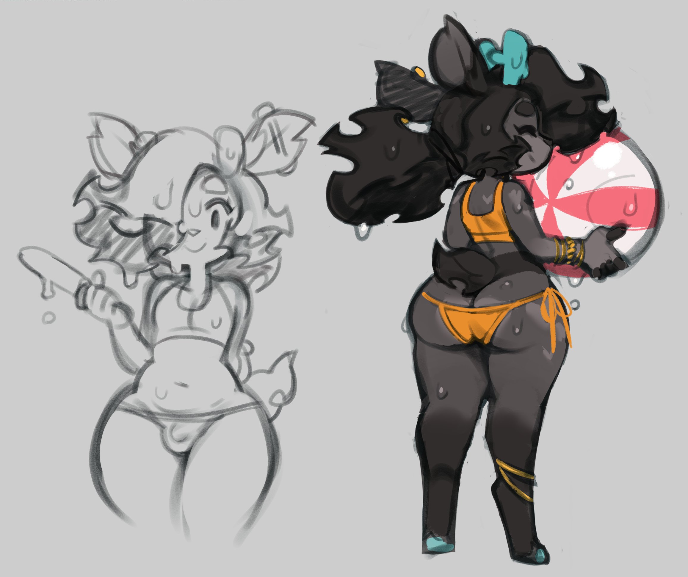 anthro, antlers, ass, beach ball, big ass, bikini, bradley (stylusknight), bulge, deer, femboy, furry, male, popsicle, stylusknight, tail, wet, wide hips