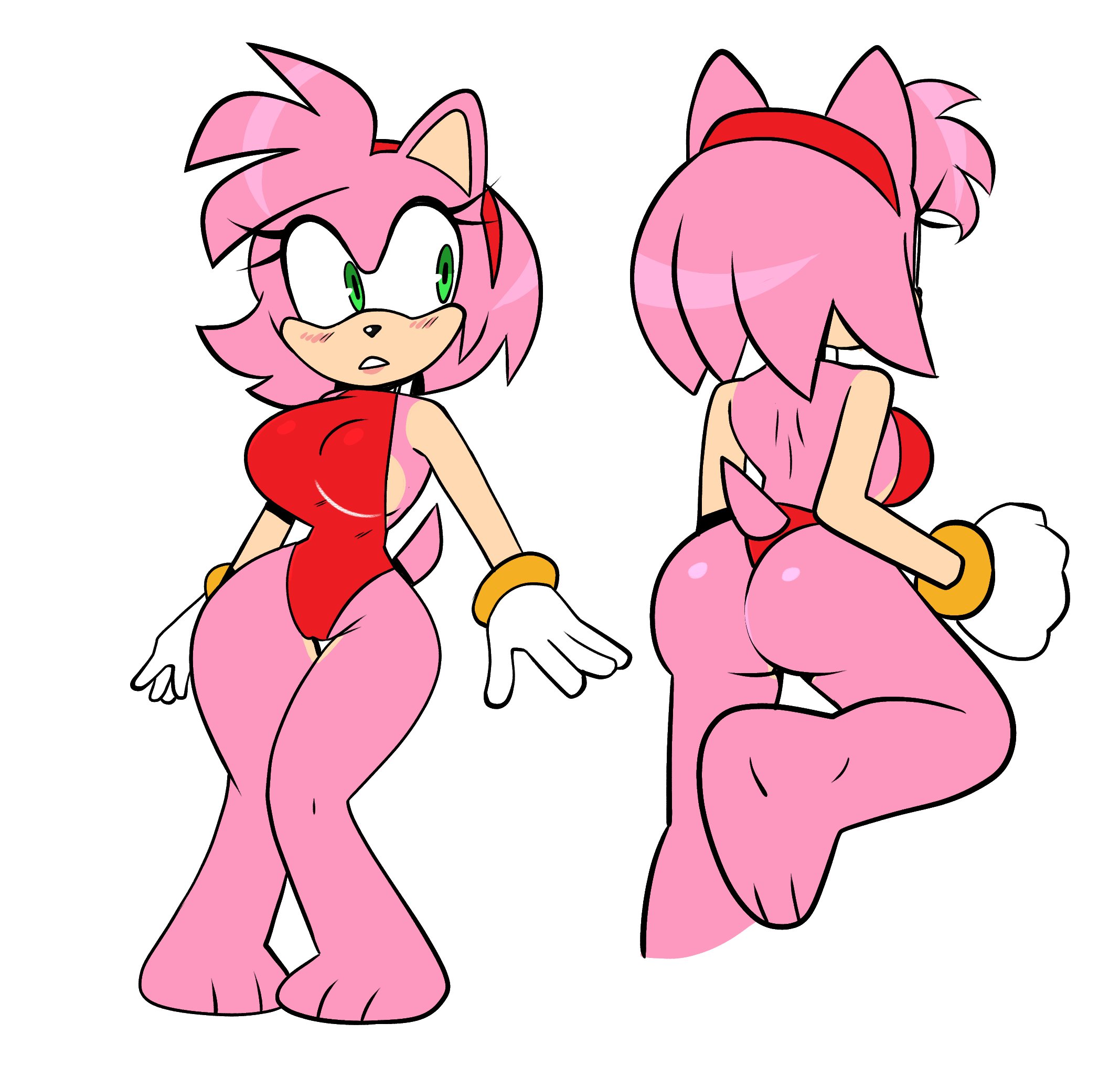 amy rose, female, monamania, one-piece swimsuit, red swimsuit, sonic (series), sonic the hedgehog (series), sweetdandy, swimsuit