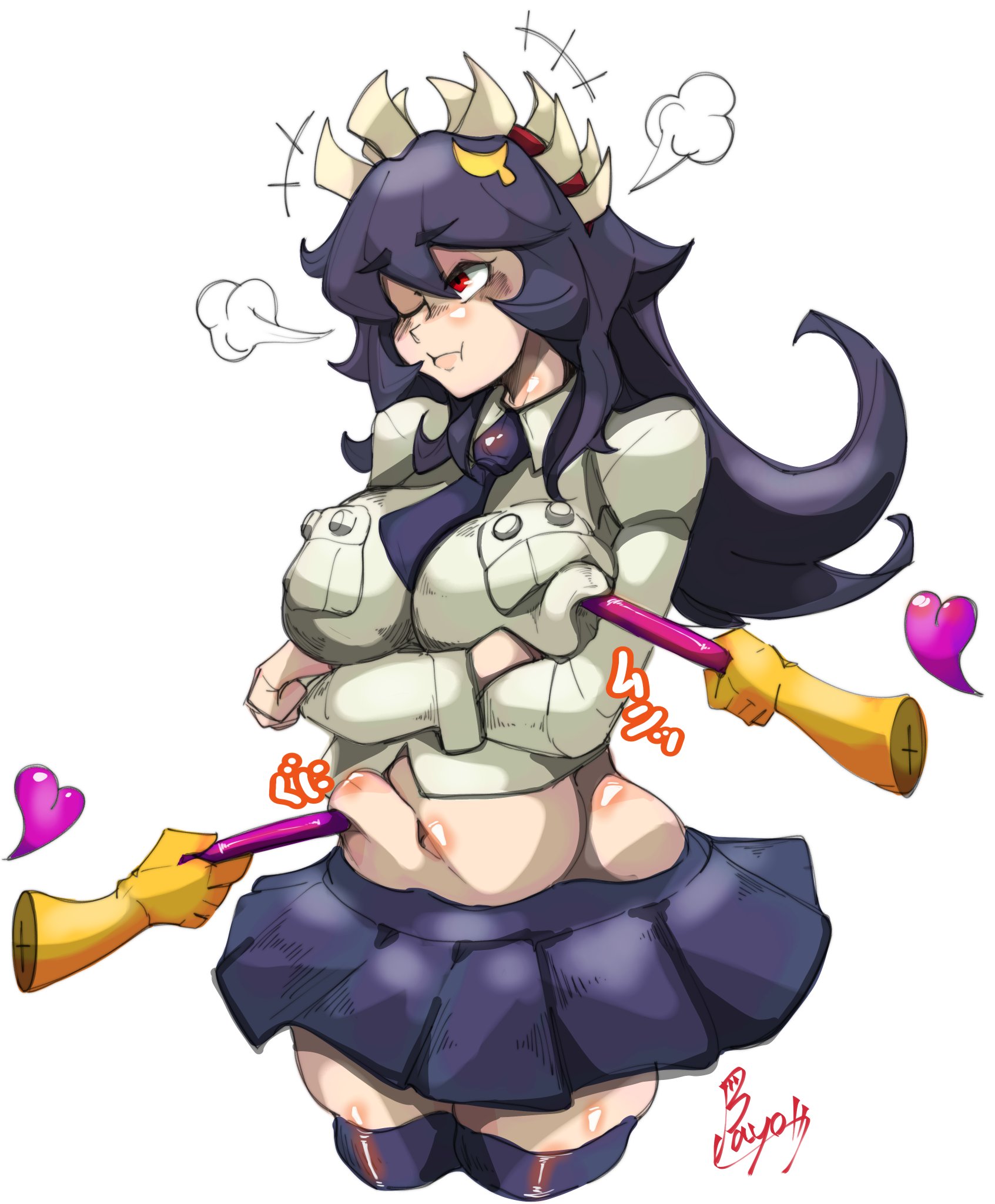 1girls, bayonetto, female, filia (skullgirls), floating hands, laugh, laughing, poking, samson (skullgirls), skullgirls, tagme