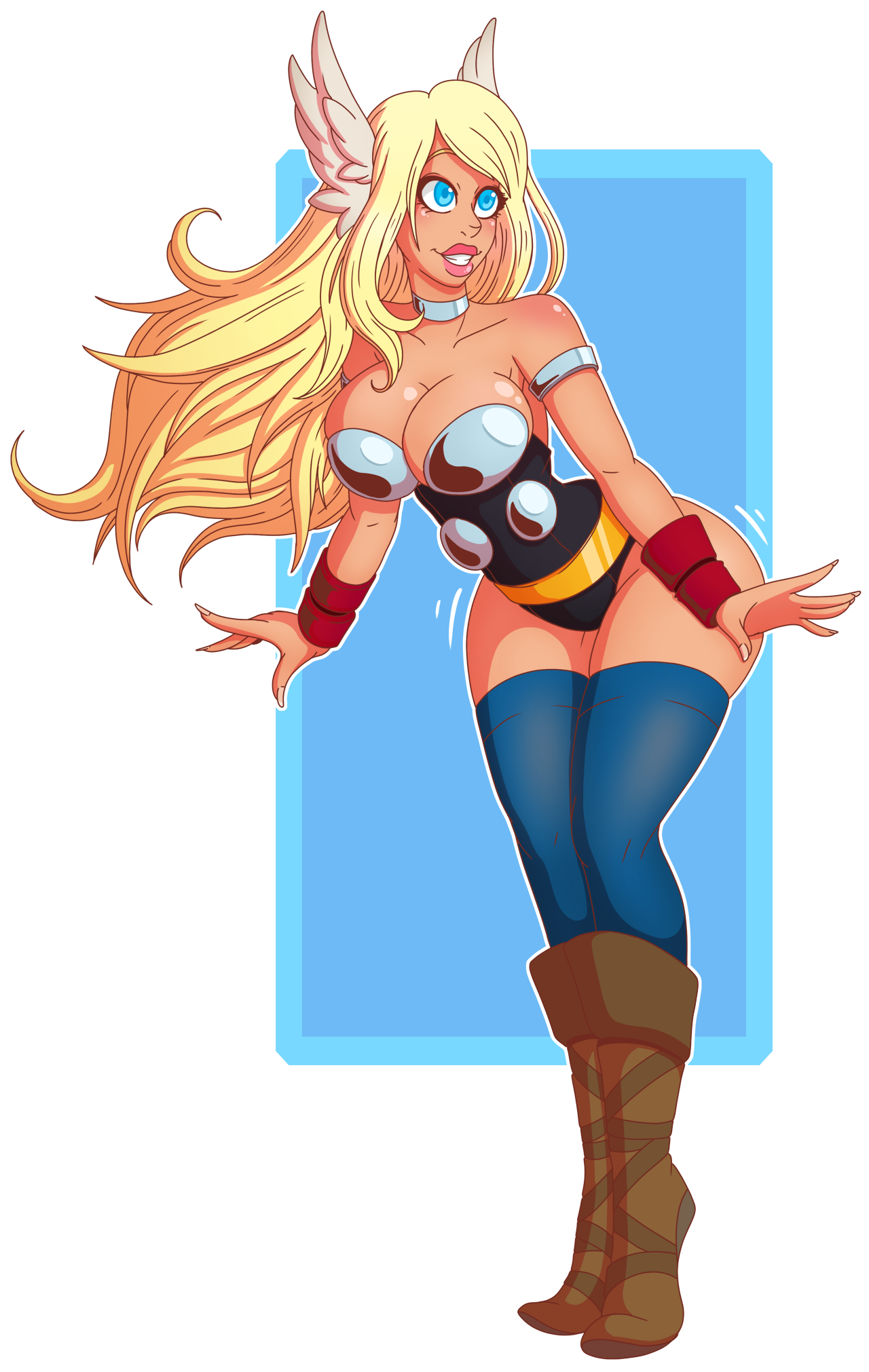 1girls, after transformation, big breasts, bimbo, blonde hair, breasts, cleavage, female, genderswap, genderswap (mtf), human, human only, lady thor, light skin, light-skinned female, marvel, marvel comics, post-transformation, rule 63, thick, thor (series), transformation, valkyrie (marvel), wrenzephyr2