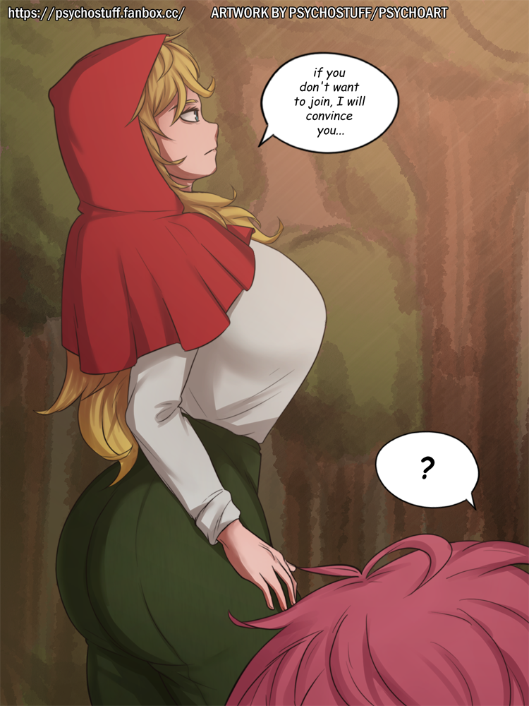 1boy 1girls age_difference alternate_ass_size alternate_breast_size ass big_ass big_breasts blonde_hair breasts grimm_(red_hood) huge_breasts large_ass large_breasts psychostuff red_hood size_difference the_hunters_guild:_red_hood velou