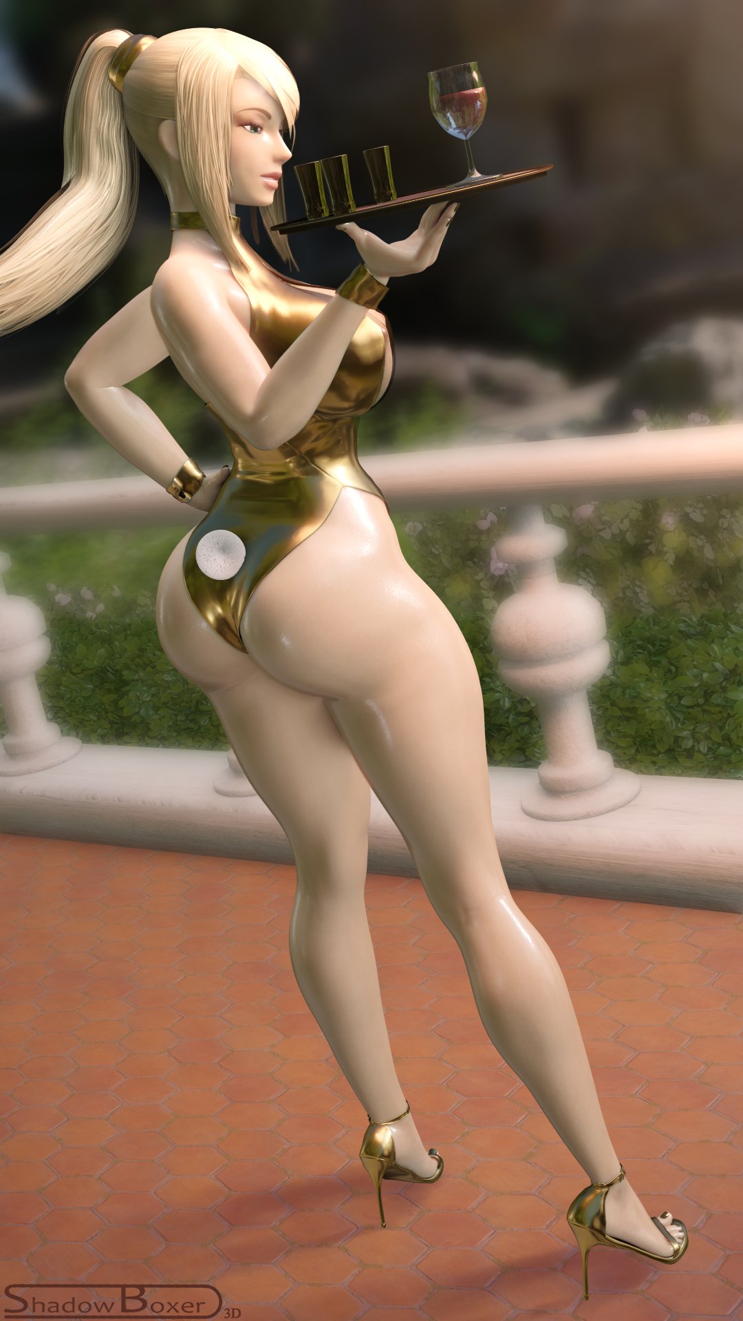 1girls, 3d, ass, big ass, big breasts, bimbo, breasts, bunnysuit, female, female only, high heels, large breasts, metroid, open toe shoes, samus aran, shadowboxer, solo, thick thighs, wide hips
