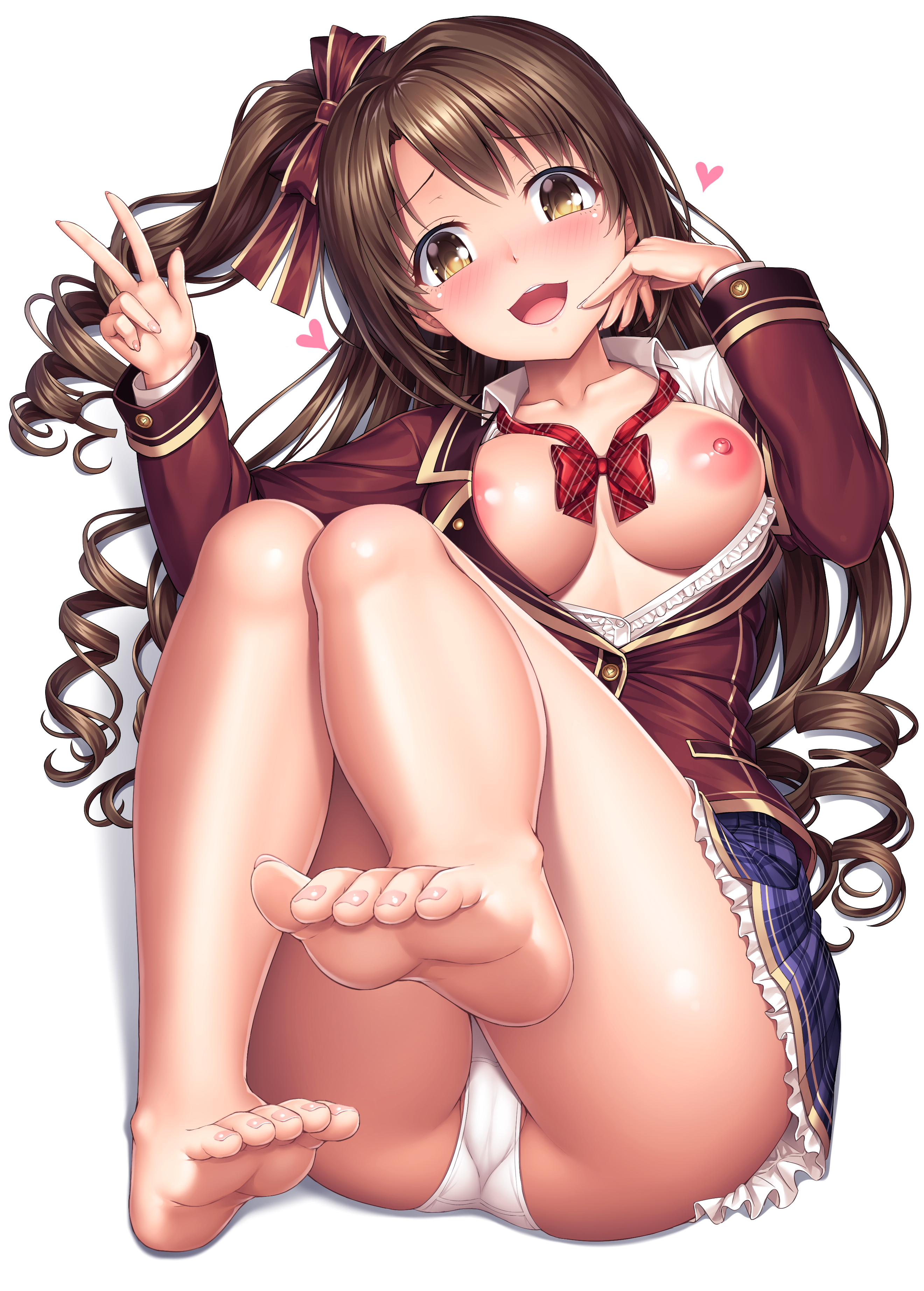 blush, breasts, feet, female, female only, lambda (kusowarota), nipples, panties, solo, solo female