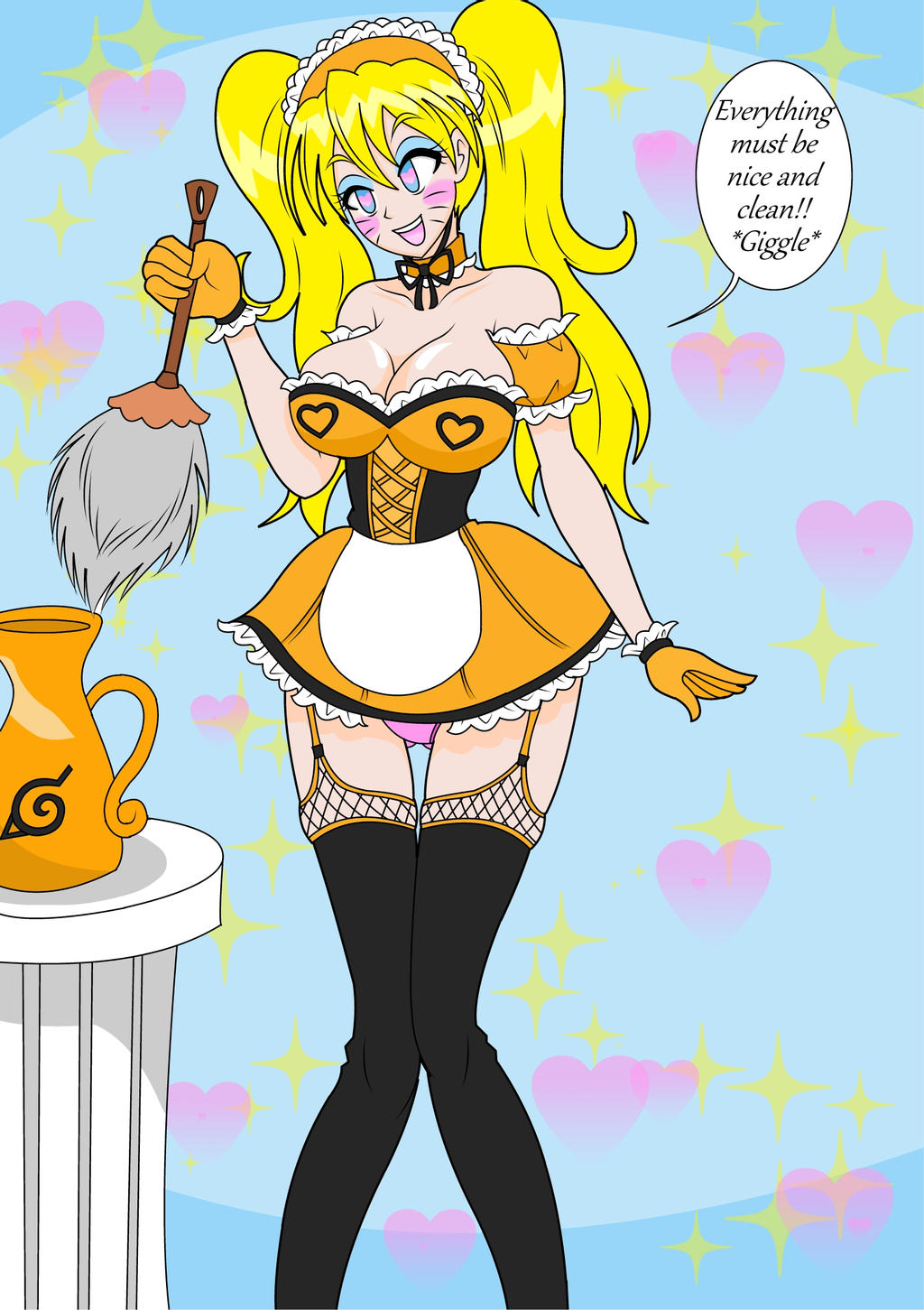 1girls, bimbo, blonde hair, blue eyes, canon genderswap, female, female only, kobi-tfs, maid, naruko, naruto, naruto (series), rule 63, solo, uzumaki naruto, whisker markings