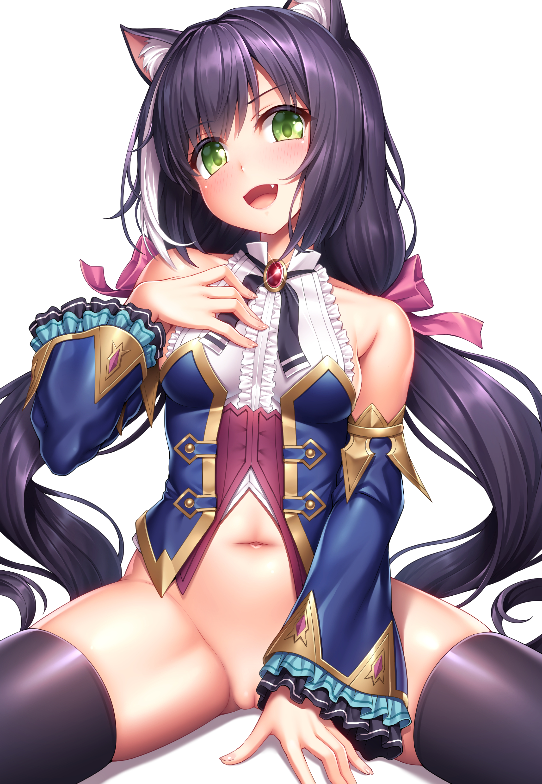 blush, cat ears, female, female only, karyl (princess connect!), lambda (kusowarota), no panties, princess connect! re:dive, pussy, solo, solo female