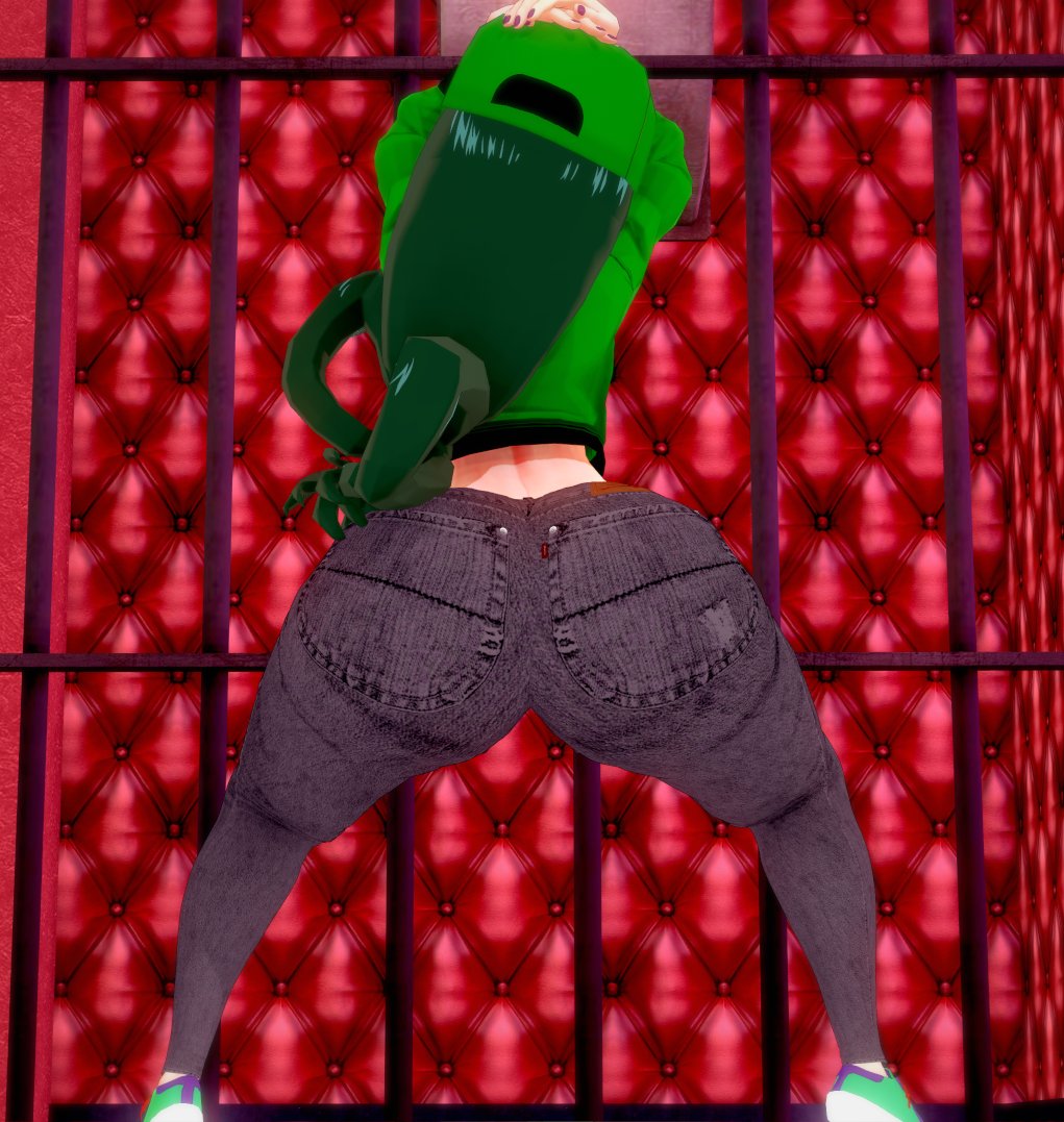 3d, 3d (artwork), ass, female, female only, green hair, huge ass, jeans, large ass, long hair, my hero academia, shounen jump, solo, solo female, thick thighs, tsuyu asui, unski113d, wide hips
