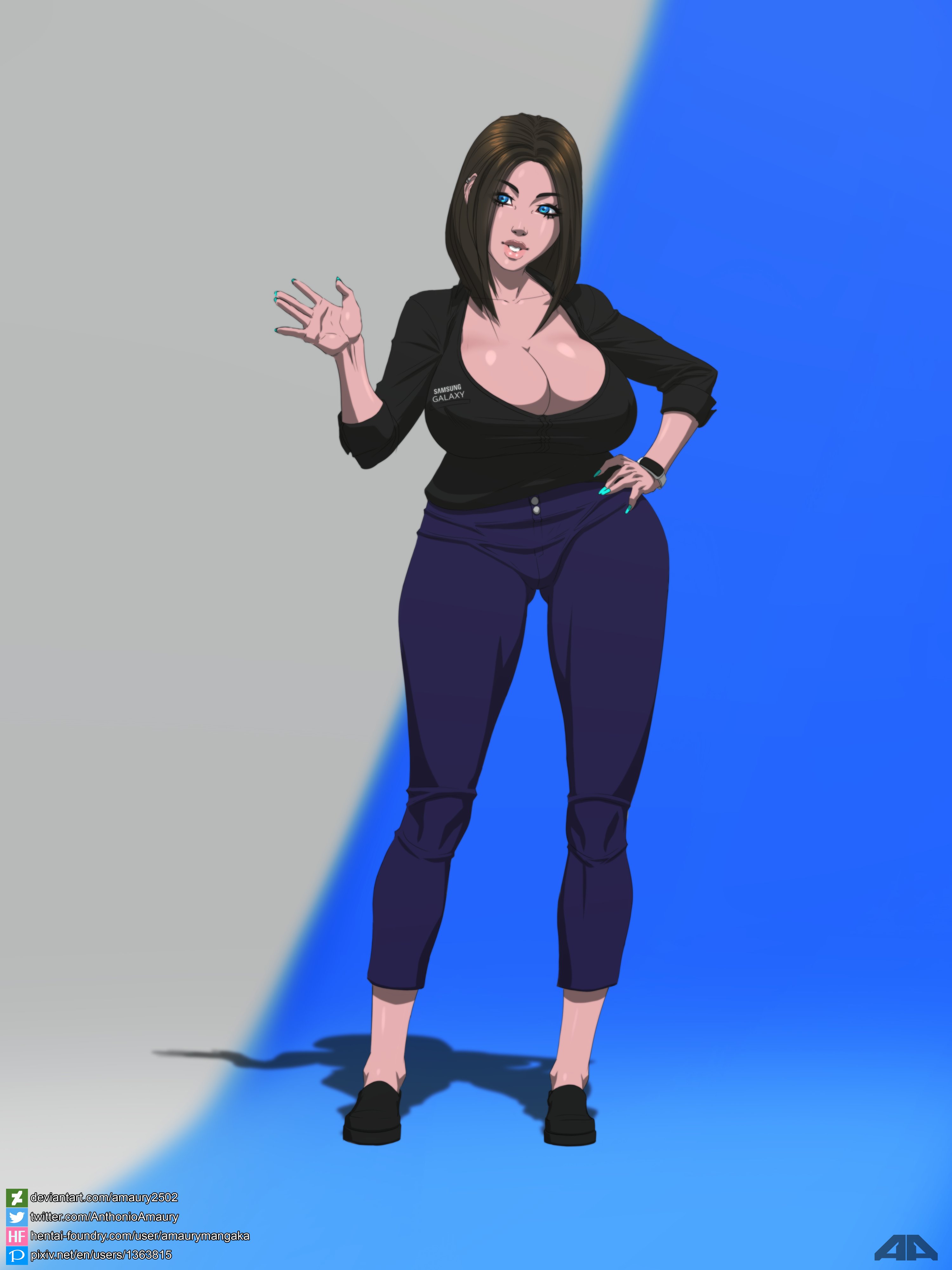 amaurymangaka, big breasts, breasts, brown hair, cleavage, female, female focus, female only, large breasts, samsung, samsung sam, short hair, tagme, wide hips