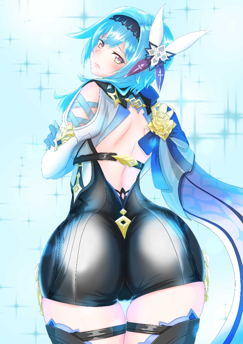 1girls ass azuki-washer big_ass big_butt blue_hair butt curvy eula_(genshin_impact) female female_only genshin_impact looking_at_viewer looking_back short_hair solo solo_female thick thick_ass thick_thighs wide_hips