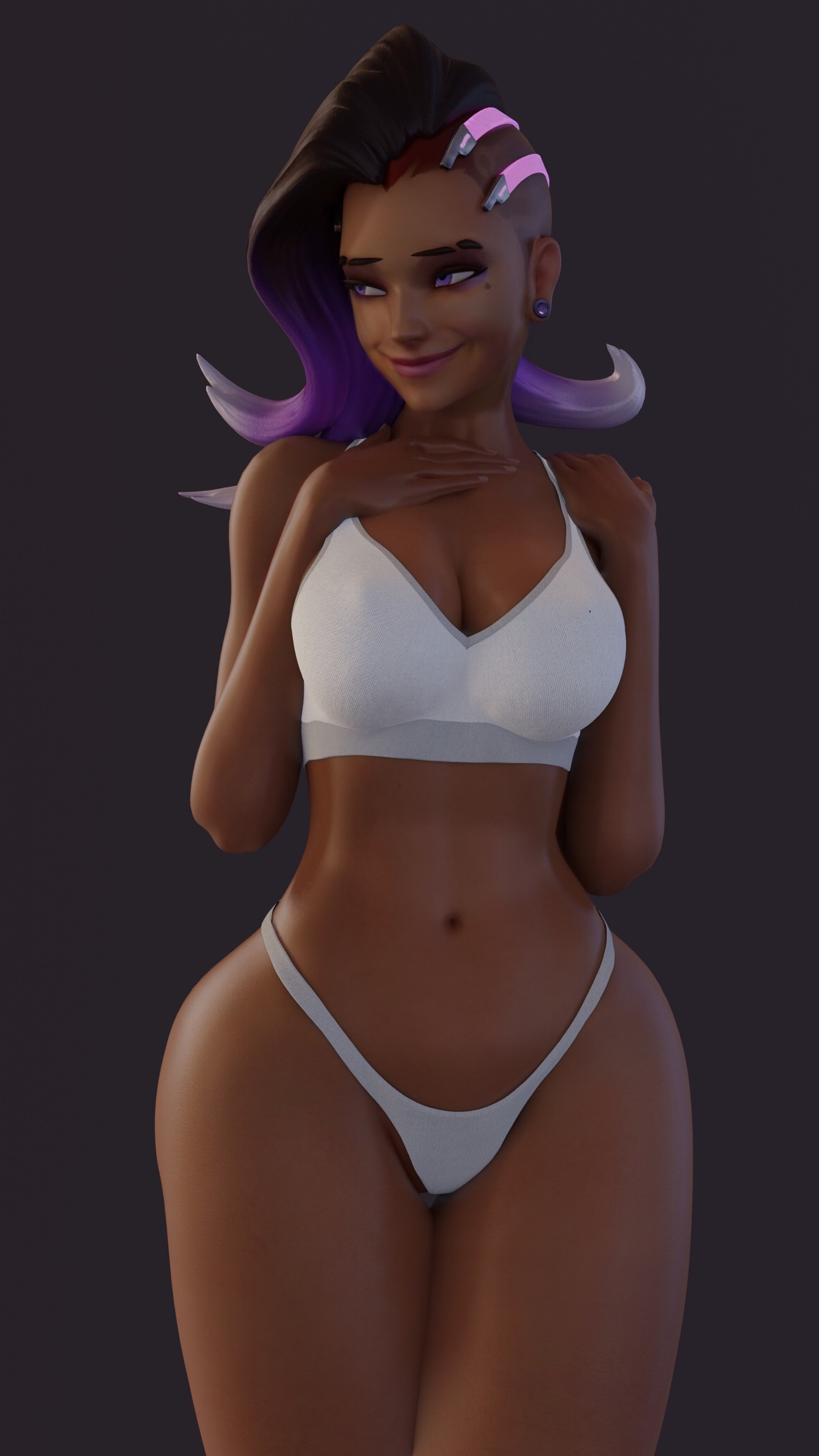 1girls, 3d, 4k, absurdres, ass, blender, breasts, cpt-flapjack, dark skin, dark-skinned female, female, female only, highres, huge ass, overwatch, sombra, thick thighs, wide hips