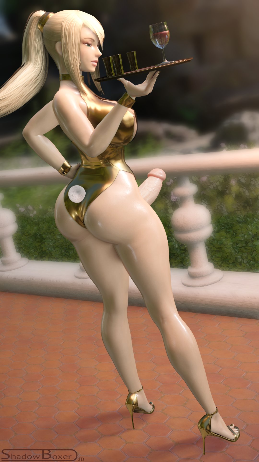 1futa, 3d, ass, big ass, big breasts, blender, breasts, erection, futa only, futanari, high heels, huge cock, intersex, large breasts, metroid, open toe shoes, penis, samus aran, shadowboxer, solo, thick thighs, wide hips