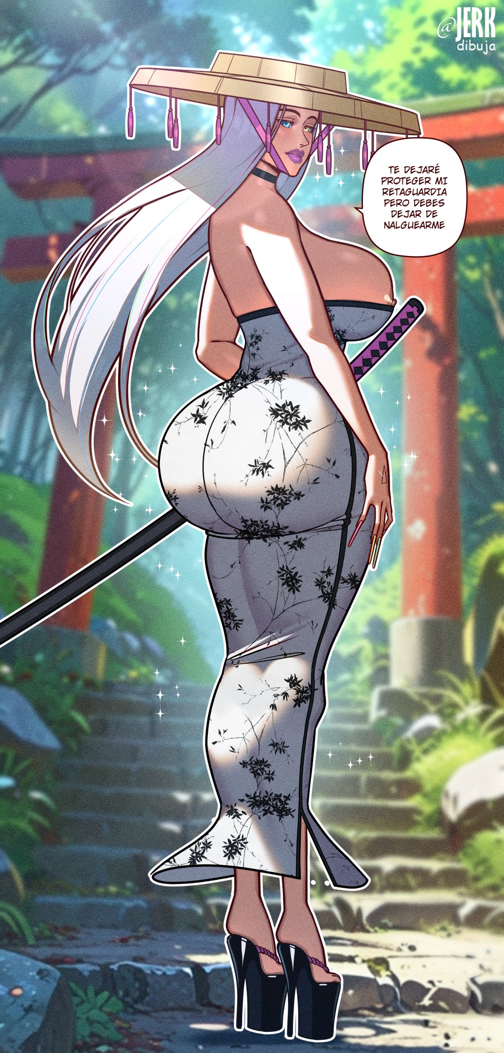 1girls, ass, ass bigger than head, big ass, big breasts, big thighs, breasts, breasts bigger than head, curvaceous, curvy, curvy figure, dialogue, digital media (artwork), fat ass, female, hips, hourglass figure, huge ass, huge breasts, huge thighs, jerkdibuja, large ass, large breasts, large thighs, legs, light skin, light-skinned female, mature, mature female, round ass, slim waist, speech bubble, swordswoman, text, thick, thick ass, thick hips, thick legs, thick thighs, thighs, thighs bigger than head, voluptuous, waist, wide hips, wide thighs