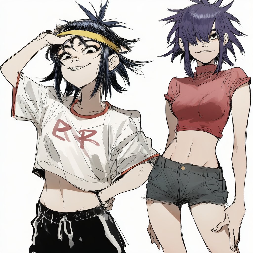 ai generated, crop top, female, gorillaz, lapis slopzuli, midriff, noodle (gorillaz), uravity98114