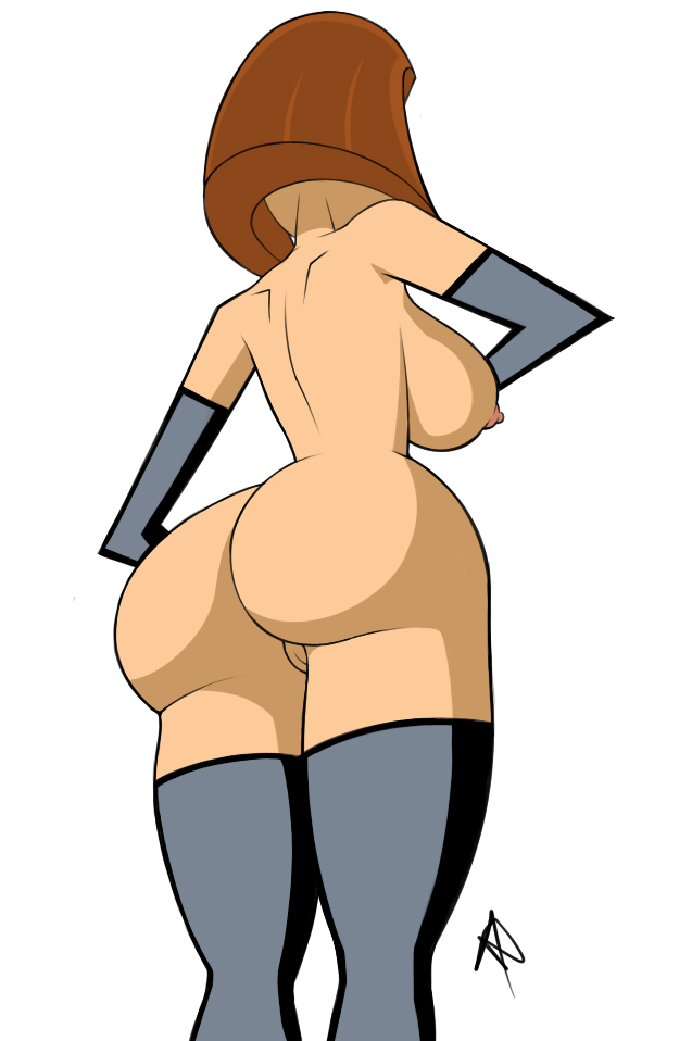 1girls arm_gloves ass brown_hair bubble_butt danny_phantom dat_ass female madeline_fenton nighthia nipples pussy short_hair sideboob solo thigh_highs thighhighs vagina white_background white_skin