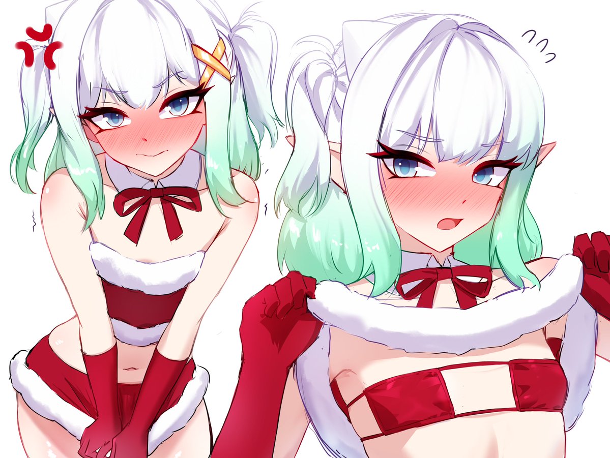 1girls, angry, angry face, bikini, cgator, densetsu.exe, female, flat chest, ghost girl, indie virtual youtuber, maid mint, mint fantome, santa bikini, skirt, small breasts, teasing, thighs, virtual youtuber, vtuber