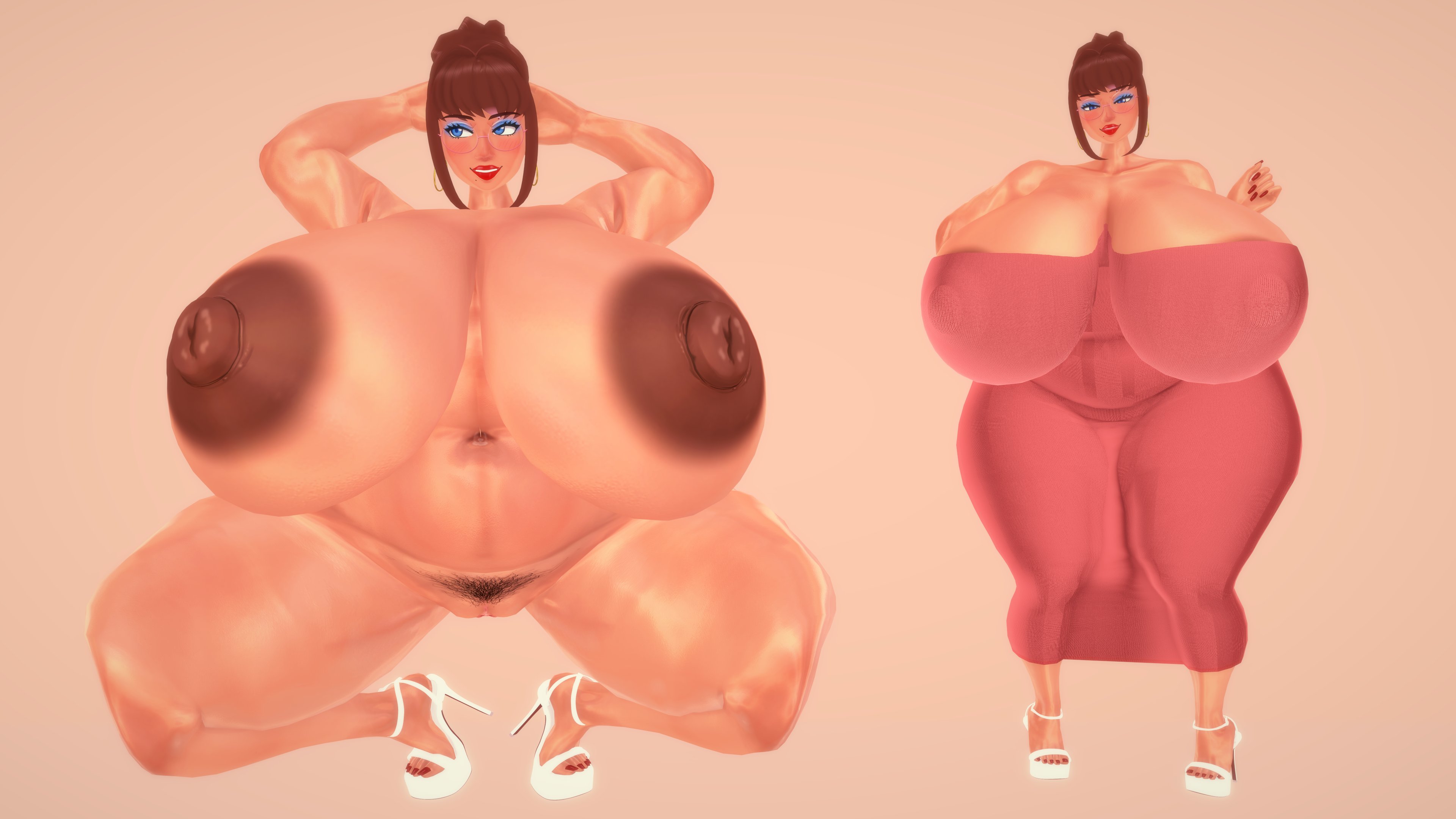 big areola, big ass, big breasts, big nipples, breasts, female, hairy, heels, huge breasts, hyper, hyper breasts, juujia, milf, see-through clothing