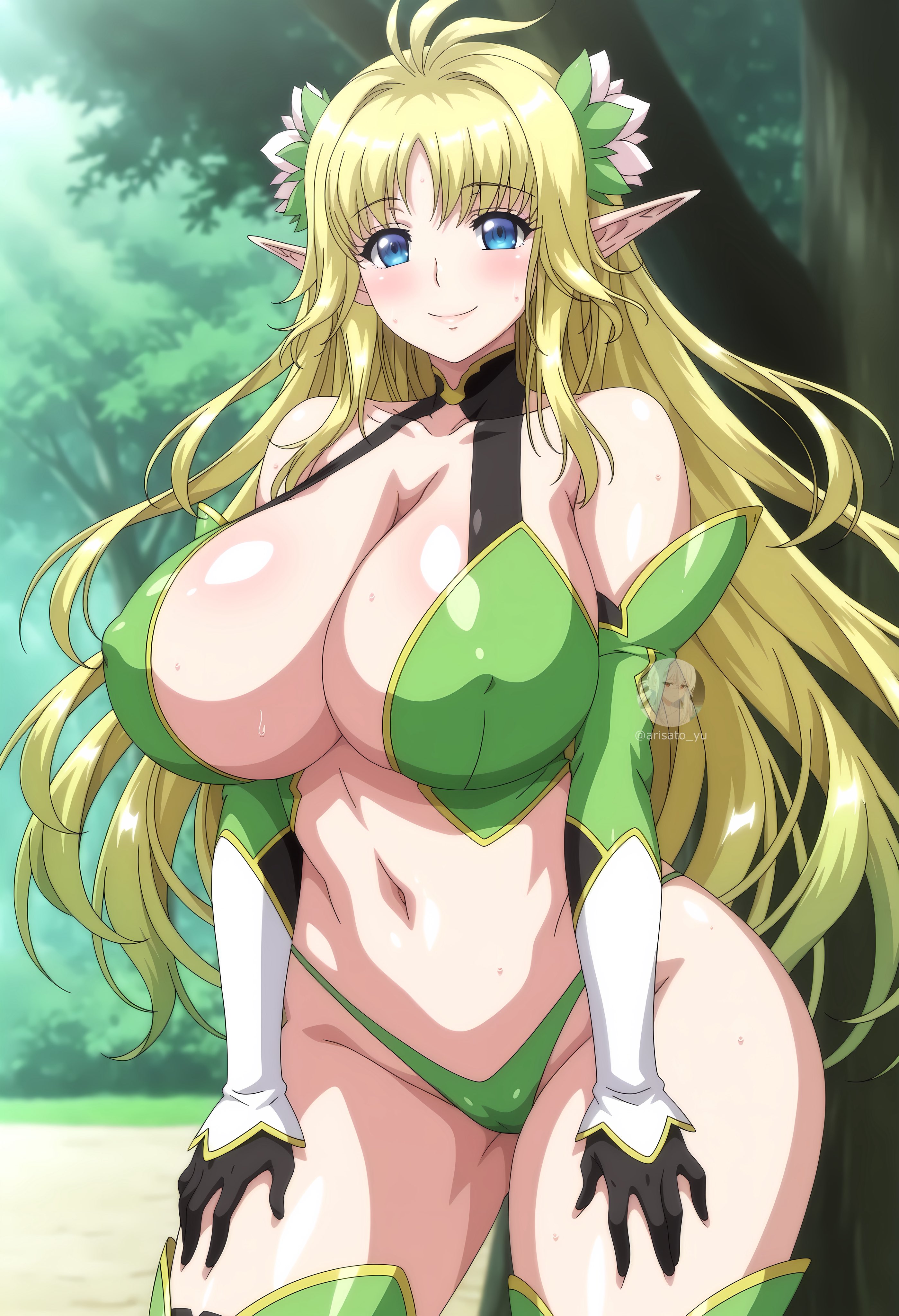 1female, 1girls, ai generated, arisato yu, female, female only, solo, solo female, tagme, voluptuous, voluptuous female, youkoso! sukebe elf no mori e