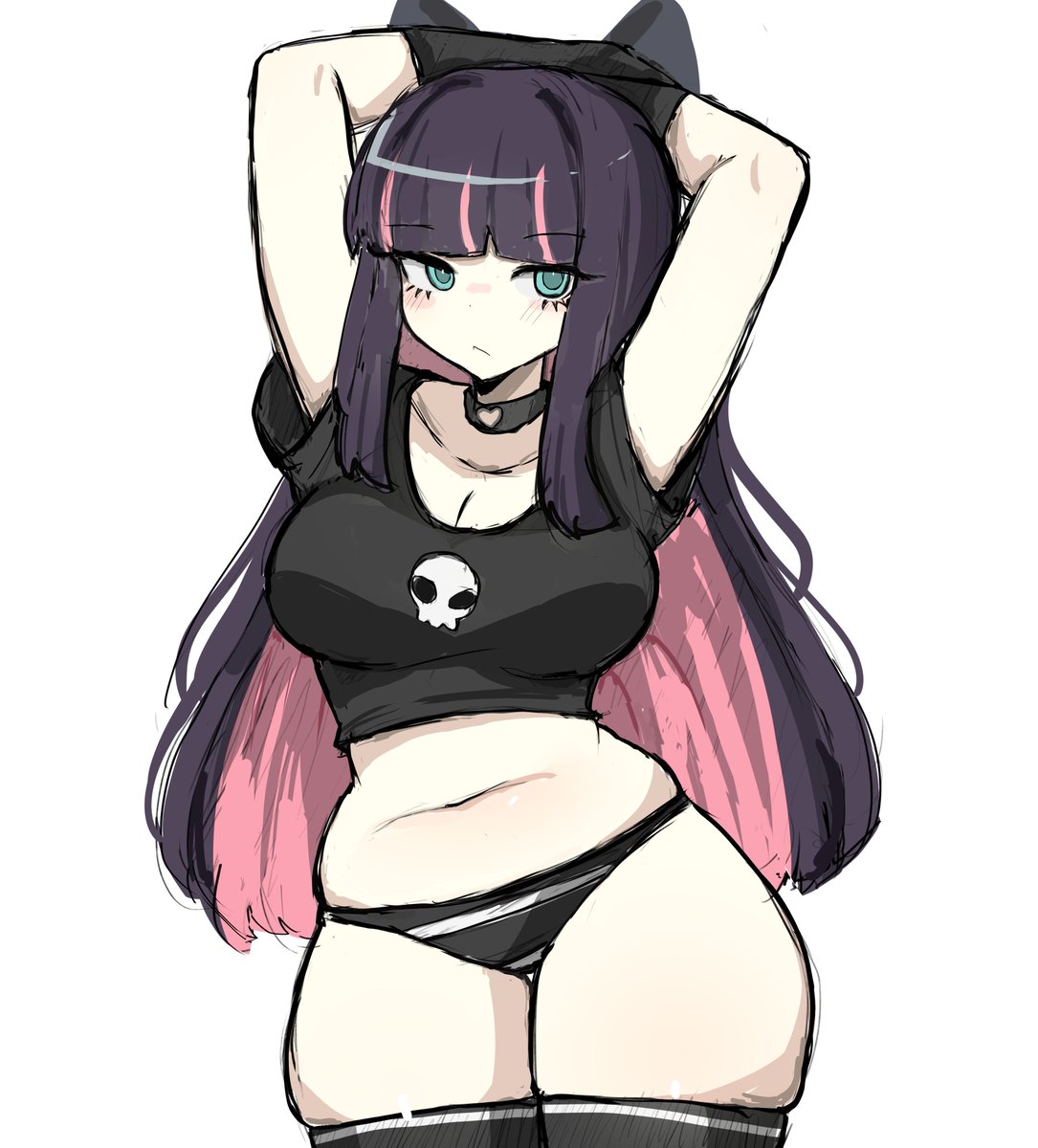 female, goth girl, light-skinned female, melink (artist), panty & stocking with garterbelt, solo, stocking anarchy, tagme