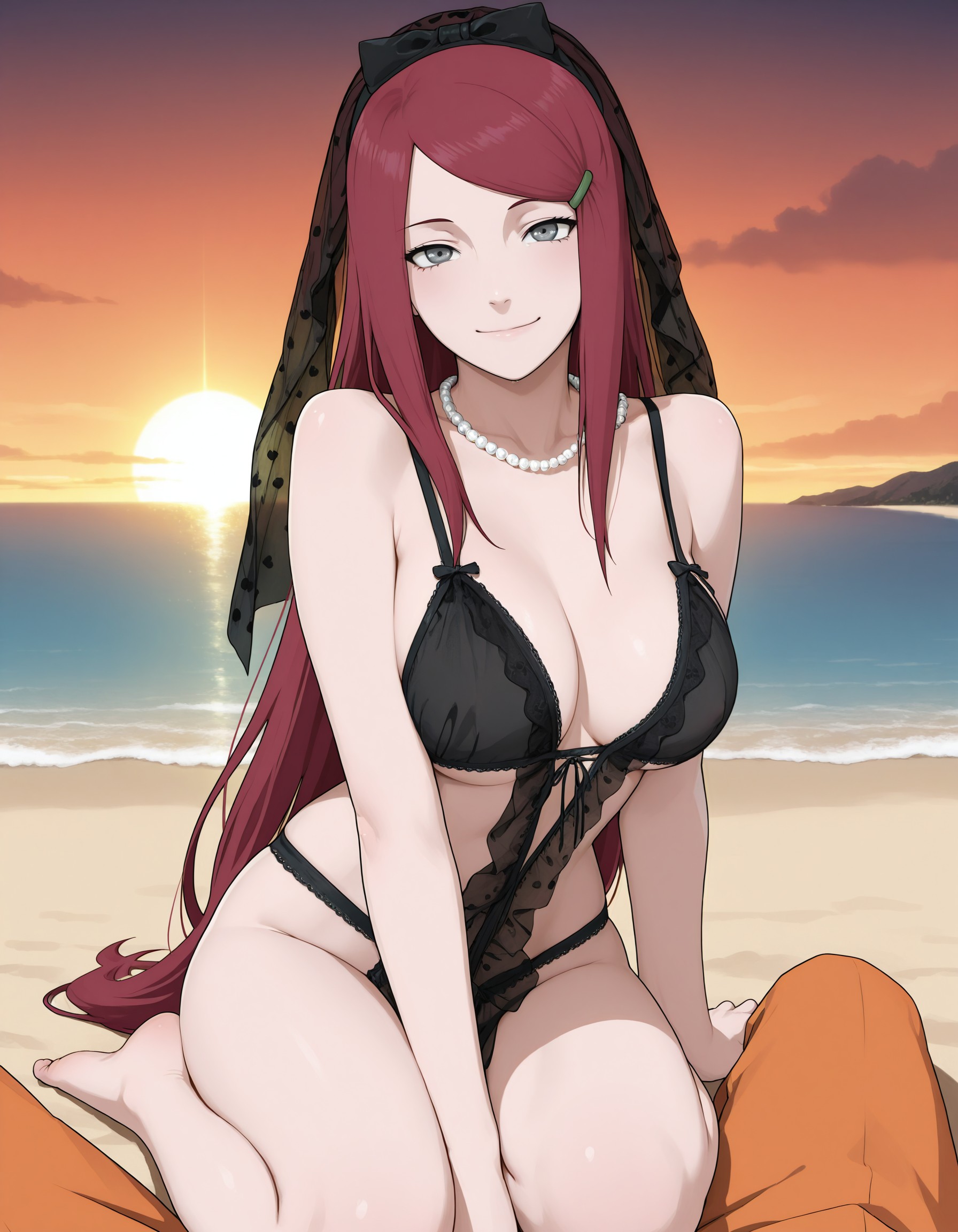 ai generated, female, lingerie, naruto, naruto (series), outdoors, uzumaki kushina