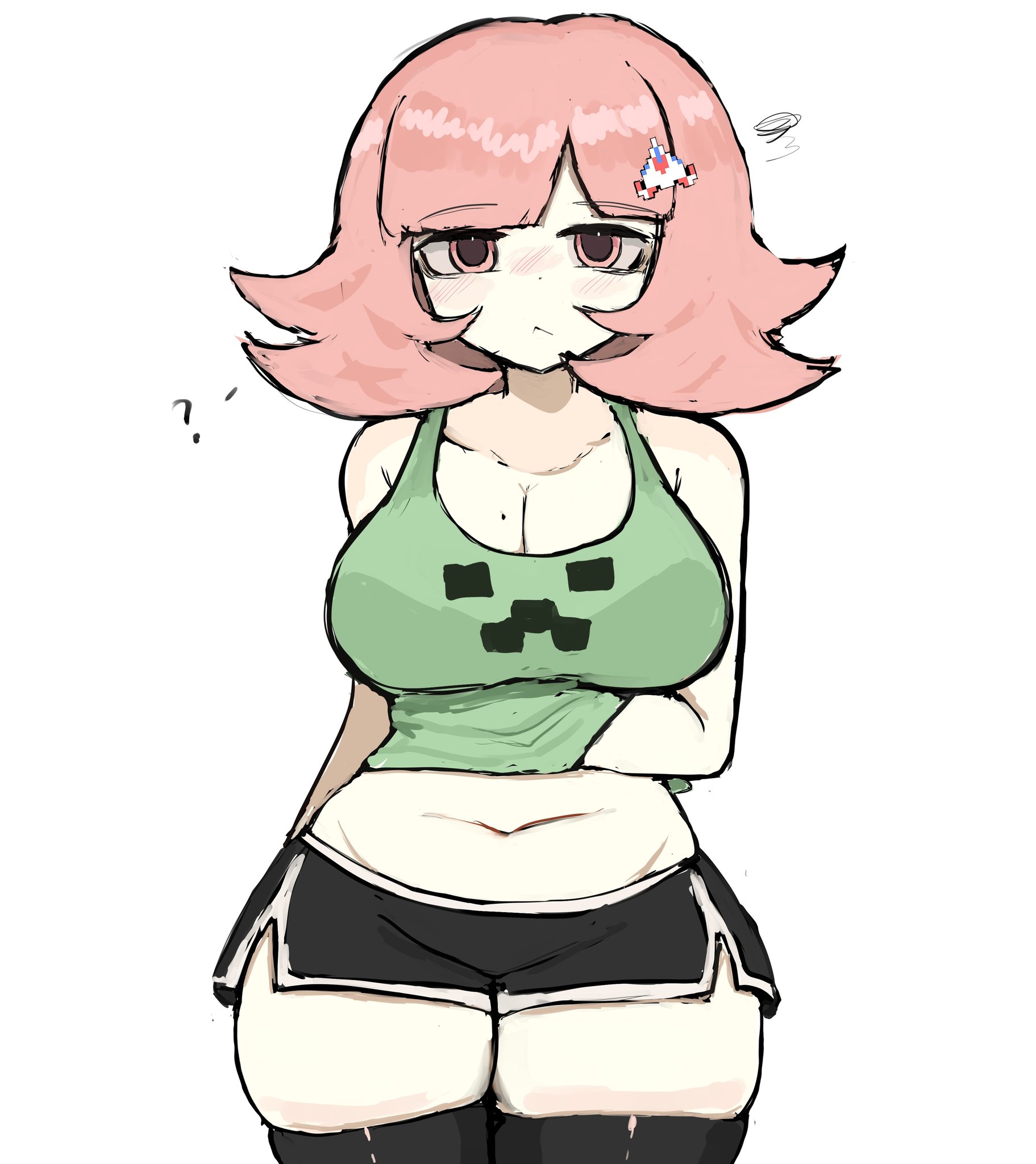 ?, 1girls, adorable, adorable face, adorable girl, big breasts, breasts, busty female, chubby, chubby female, curvaceous, curvy, curvy body, curvy female, curvy figure, curvy hips, cute, cute but busty, cute face, cute female, danganronpa, danganronpa 2: goodbye despair, female, female only, hourglass figure, huge breasts, large breasts, melink (artist), minecraft, nanami chiaki, pink eyes, pink hair, scratching, scratching belly, sole female, tagme, voluptuous, voluptuous female
