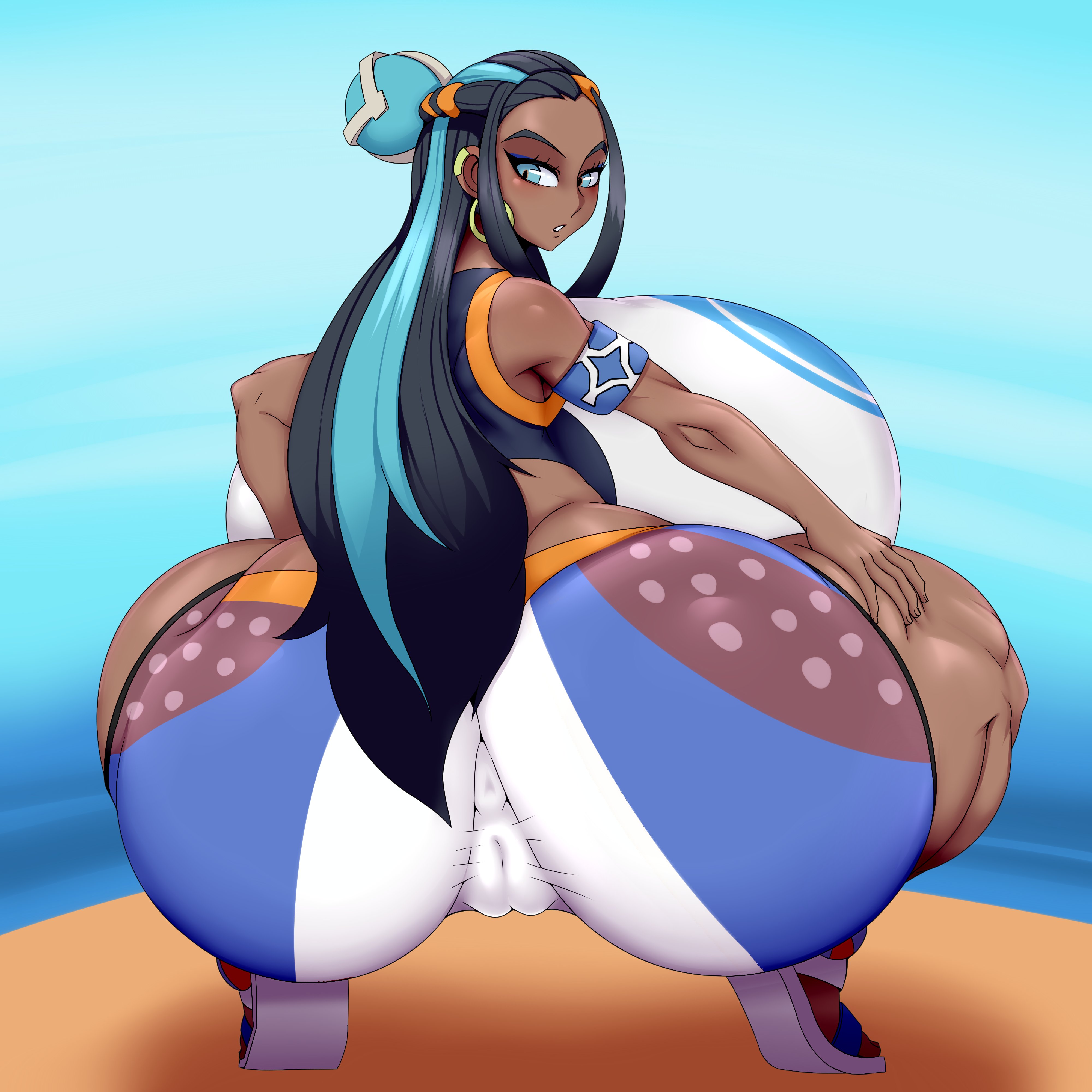 1girls, alternate breast size, anus, ass, ber00, big ass, big breasts, bimbo, breasts, dark skin, dark-skinned female, female, female only, gigantic ass, gigantic breasts, huge ass, huge breasts, hyper, hyper ass, hyper breasts, large ass, large breasts, massive breasts, nessa (pokemon), pokemon, pokemon ss, solo, squatting, thick thighs, wide hips