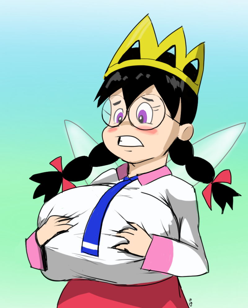 black_hair crown fairy fairy_queen fairy_wings glasses godalmite huge_breasts kirby_(series) kirby_64 kirby_64:_the_crystal_shards queen_ripple round_glasses twin_braids twintails wings