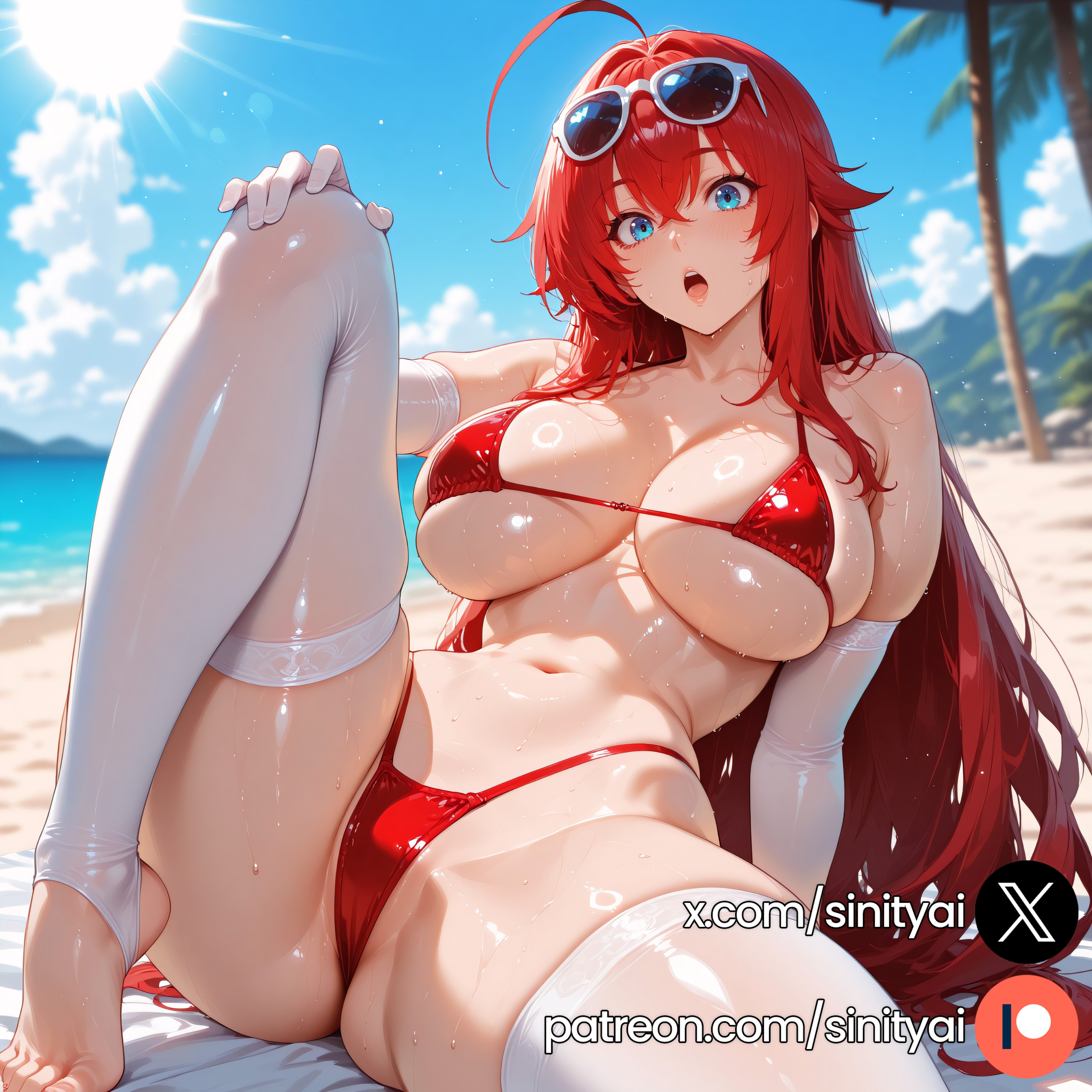 1girls, 2025, ahoge, ai generated, ass, big ass, big breasts, blue eyes, blurred background, blurry background, depth of field, female, female only, hi res, high quality, high resolution, high school dxd, highres, huge ass, huge breasts, huge thighs, long hair, red hair, rias gremory, sinity, small waist, thick thighs, thin waist