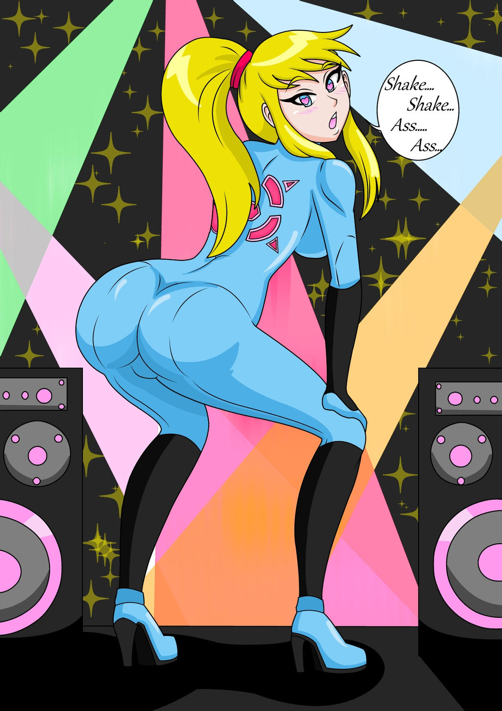 ass, ass focus, brainwashing, english text, female, high heel boots, high heels, hypnosis, kobi-tfs, metroid, mind control, samus aran, text, twerk hypnosis, twerking, zero suit, zero suit samus