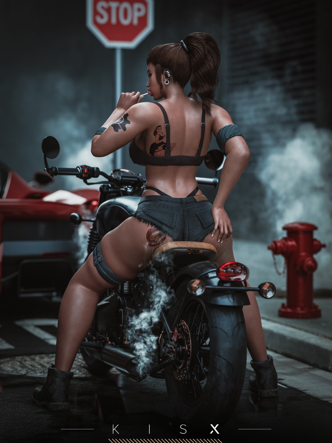 1girls, 3d, ass, big ass, blender, brigitte, female, female only, kisxsfm, motorcycle, overwatch, thick thighs, wide hips
