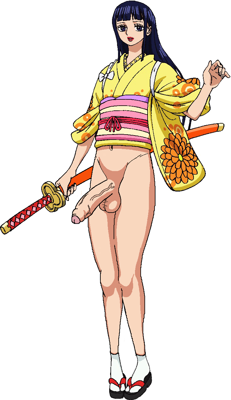 artist request, balls, ballsack, bottomless, dickgirl, edit, fat cock, foreskin, futanari, glans, intersex, katana, kikunojo, male, male only, one piece, partially clothed, partially retracted foreskin, penis, retracted foreskin, scrotum, shaved crotch, solo, sword, testicles, tight foreskin, toei animation, uncircumcised, uncut, veiny penis, weapon