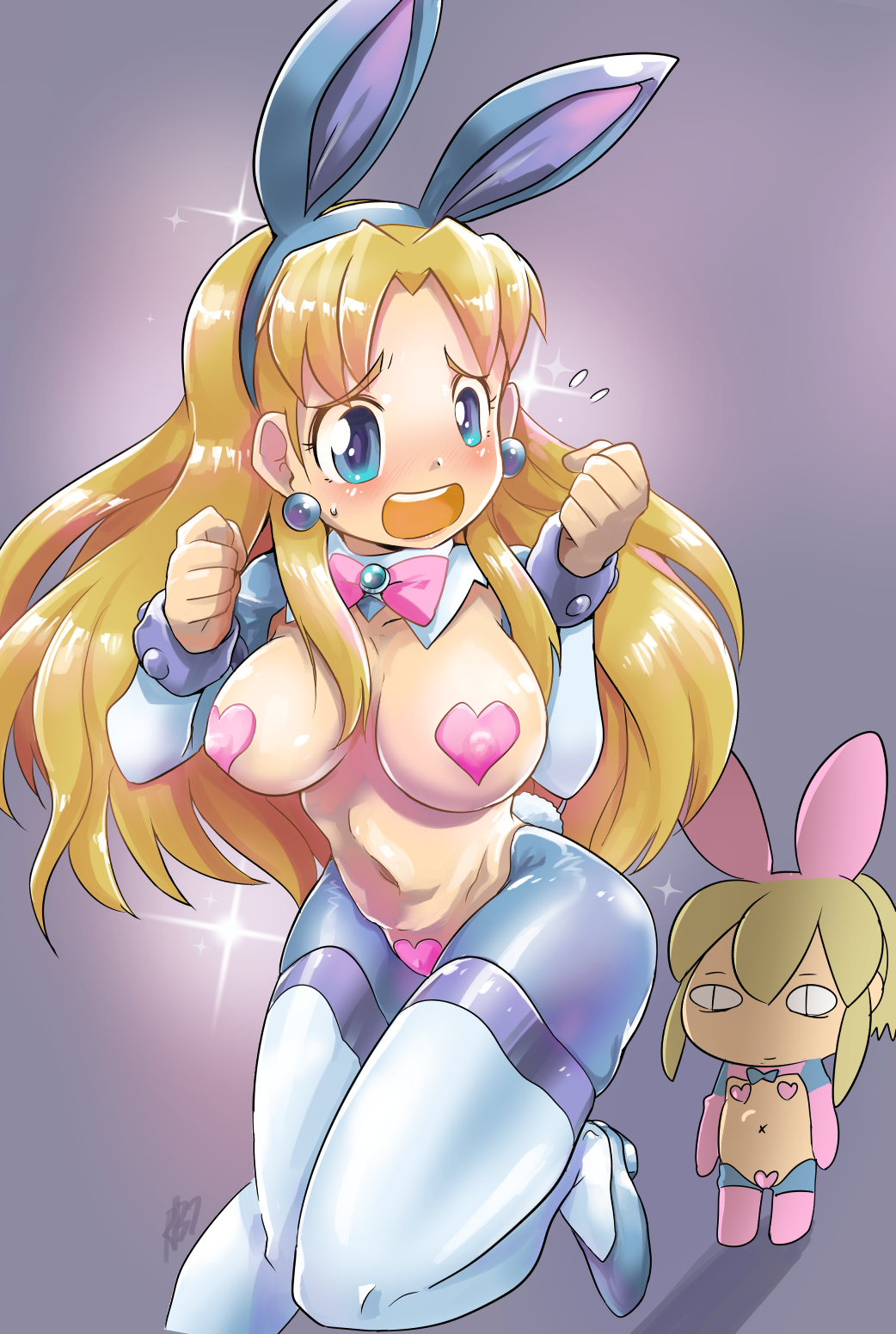 big_breasts blonde_hair bunnysuit kalinka_cossack mega_man mega_man(classic) reverse_bunnysuit robojanai roll tagme