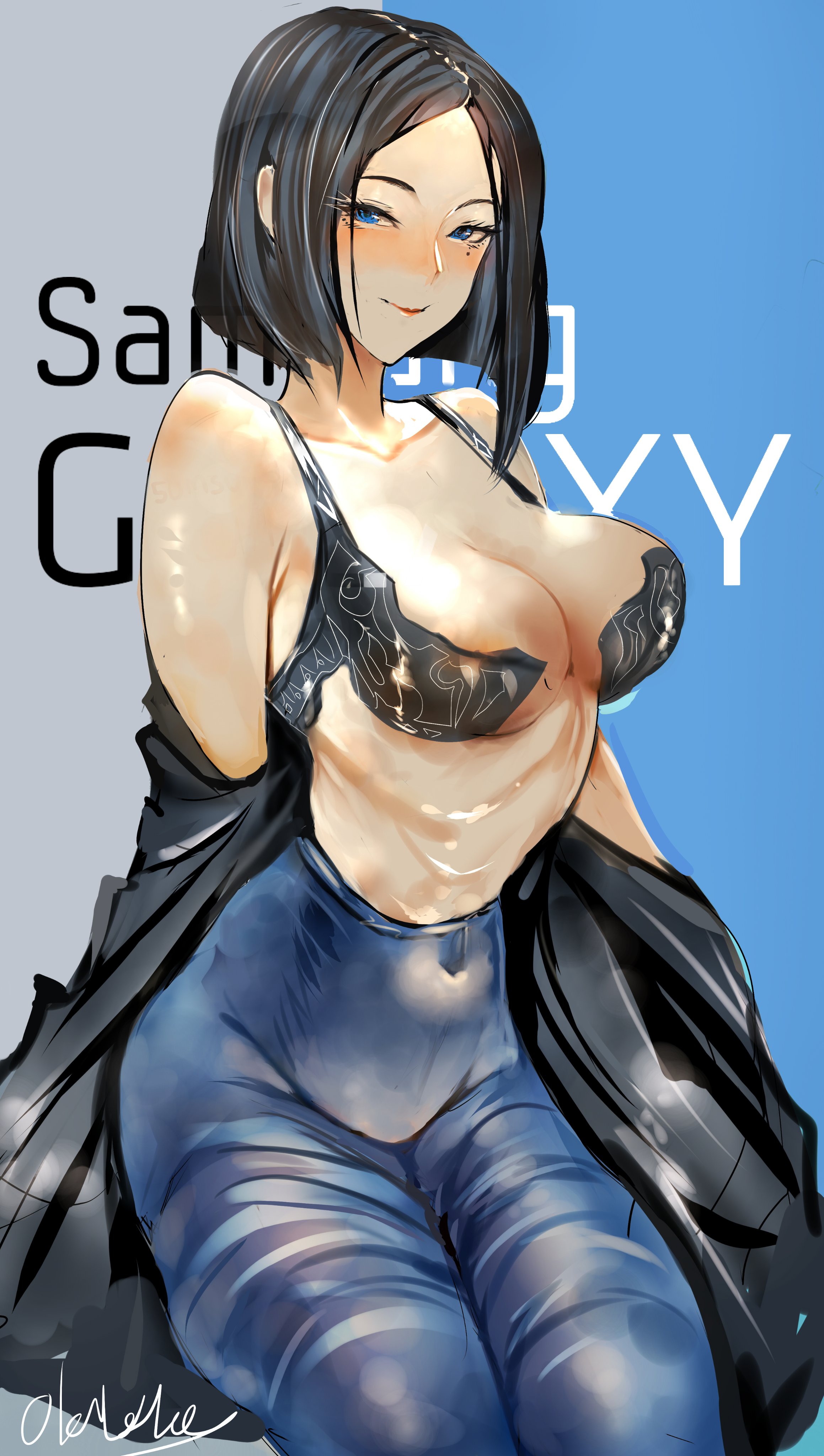 areola slip, big breasts, blue eyes, bra, breasts, brown hair, busty, cleavage, female, female focus, female only, hourglass figure, olalehee, pose, posing, samsung, samsung sam, short hair, tagme, topless, undressed, undressing, wide hips