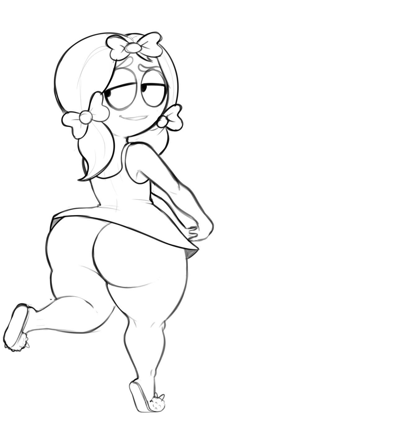 1boy, aged up, ass, ass focus, bedroom eyes, big ass, blackwhiplash, bottomless, bow, bwl, canon crossdressing, comedy central, cute, dress, femboy, feminine, girly, leopold butters stotch, male, male only, marjorine, monochrome, pigtails, shortstack, shortstack femboy, south park, teapot (body type), thick thighs