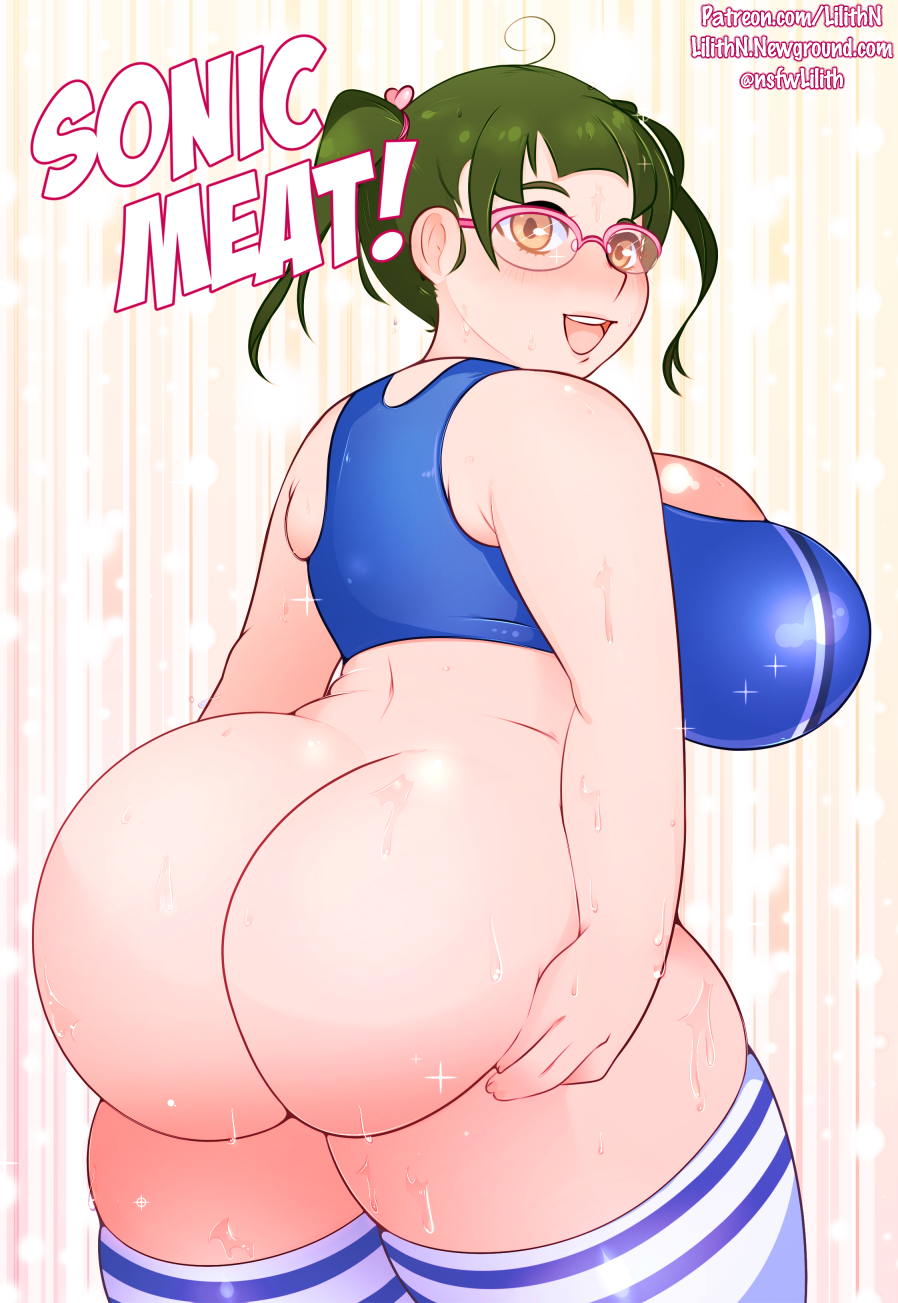 1girls big_ass big_breasts bottomless chubby glasses green_hair huge_ass large_ass large_breasts lilithn nerd nikuko_(galko) no_panties oshiete!_galko-chan overweight overweight_female pinup solo sports_bra stockings sweat twintails