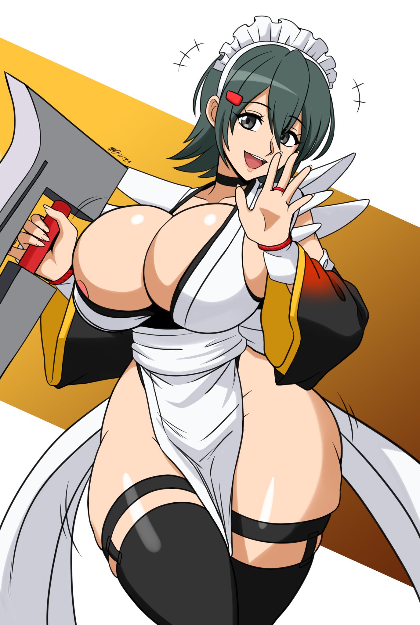 1girls, 2021, areola slip, bare thighs, big breasts, black eyes, black hair, breasts, cleavage, female, huge breasts, iroha, maid, maid headdress, mergeritter, ninja, open mouth, pelvic curtain, samurai shodown, short hair, tagme, thick, thick thighs, thighs, thunder thighs, voluptuous, wide hips