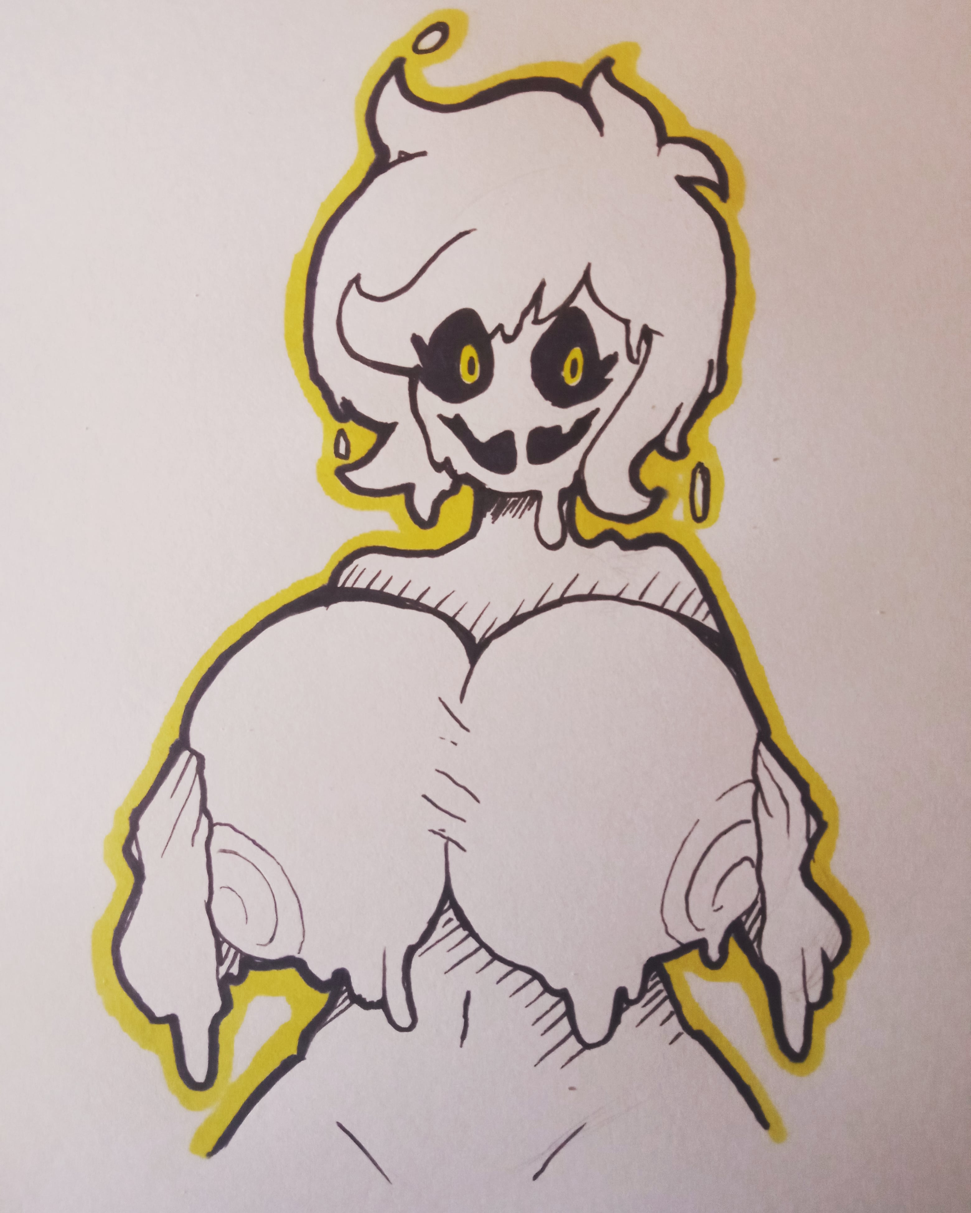 1girls, abyss ghospe, abyss pepper, big breasts, breasts, cheese legz, delirium (the binding of isaac), female, goo, holding breasts, huge breasts, humanized, looking at viewer, navel, rule 63, slime, slime girl, solo, tagme, the binding of isaac, traditional media (artwork), white goo