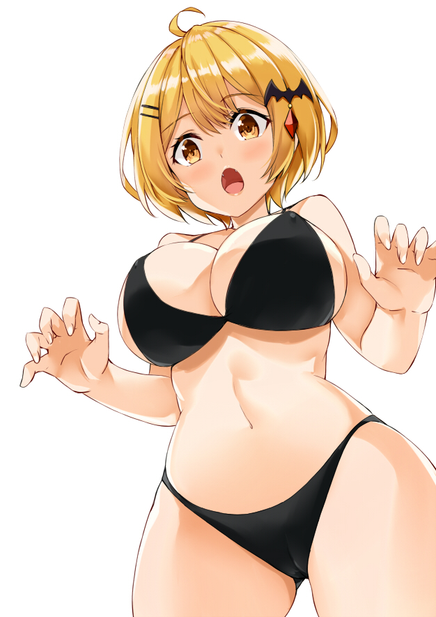 bikini, black bikini, blonde hair, breasts, busty, female, female only, hololive, hololive gen 1, hololive japan, kosuke (bb), looking down at viewer, solo, solo female, vampire, virtual youtuber, yozora mel