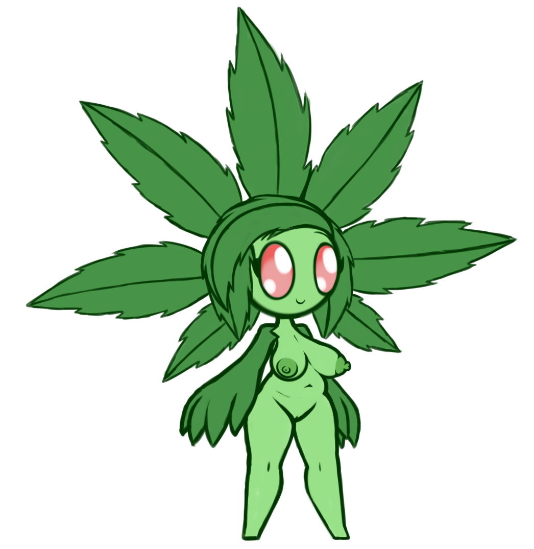 2017 anthro breasts drugs female flora_fauna marijuana naked navel nipples nude nude_female nudity plant plant_hair pussy red_eyes sativa_(screwroot) screwroot solo solo_female standing weed white_background