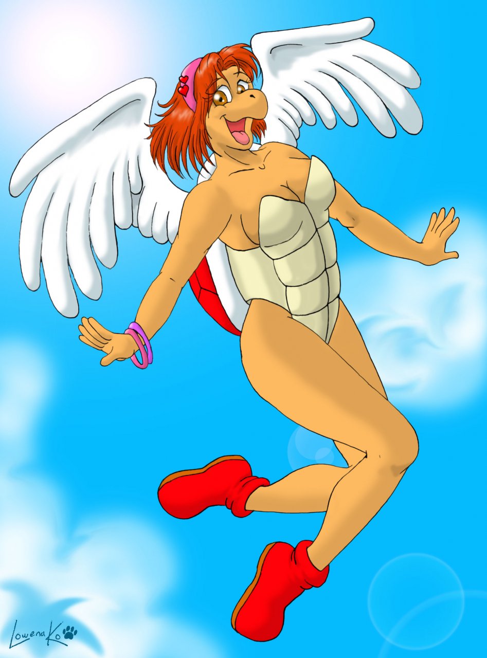 anthro color female female_only flying koopa lady_machoke mario_(series) nintendo open_mouth paratroopa smile solo straight_hair wings