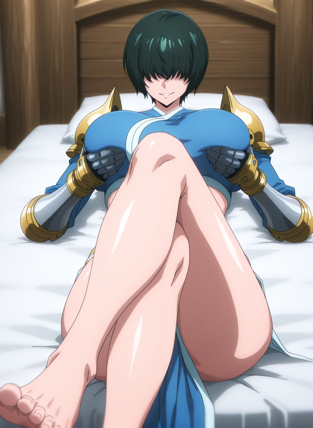 ai generated, bishop, feet, female, korean, seo jiwoo, sexy body, sexy pose, solo female, solo leveling, thick thighs