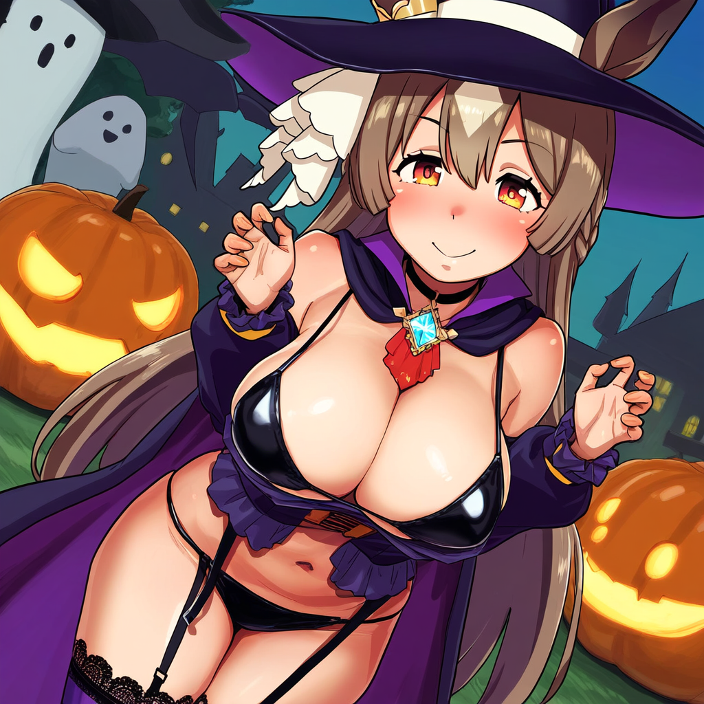 ai_generated animal_ears braided_hair brown_eyes cosplay female halloween horse_girl long_hair satono_diamond_(umamusume) two_tone_hair umamusume umamusume_pretty_derby