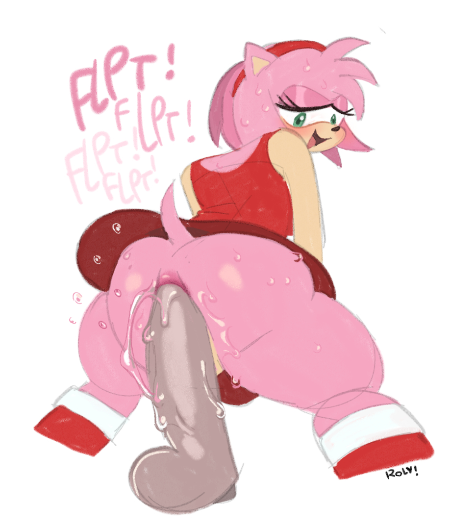 amy_rose anal anthro anus ass balls big_ass bodily_fluids clothed clothing duo female genitals looking_back male male/female penis roly sega sonic_(series) sonic_the_hedgehog_(series) sound_effects sweat sweaty_butt thick_thighs upskirt