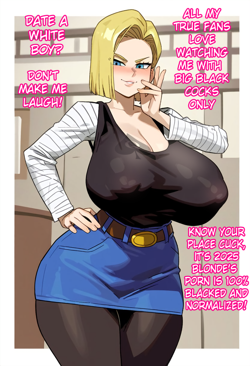 ai_generated android_18 blonde_hair blue_eyes cheating cuckold dragon_ball dragon_ball_super dragon_ball_z huge_breasts netorare ntr queen_of_spades raceplay