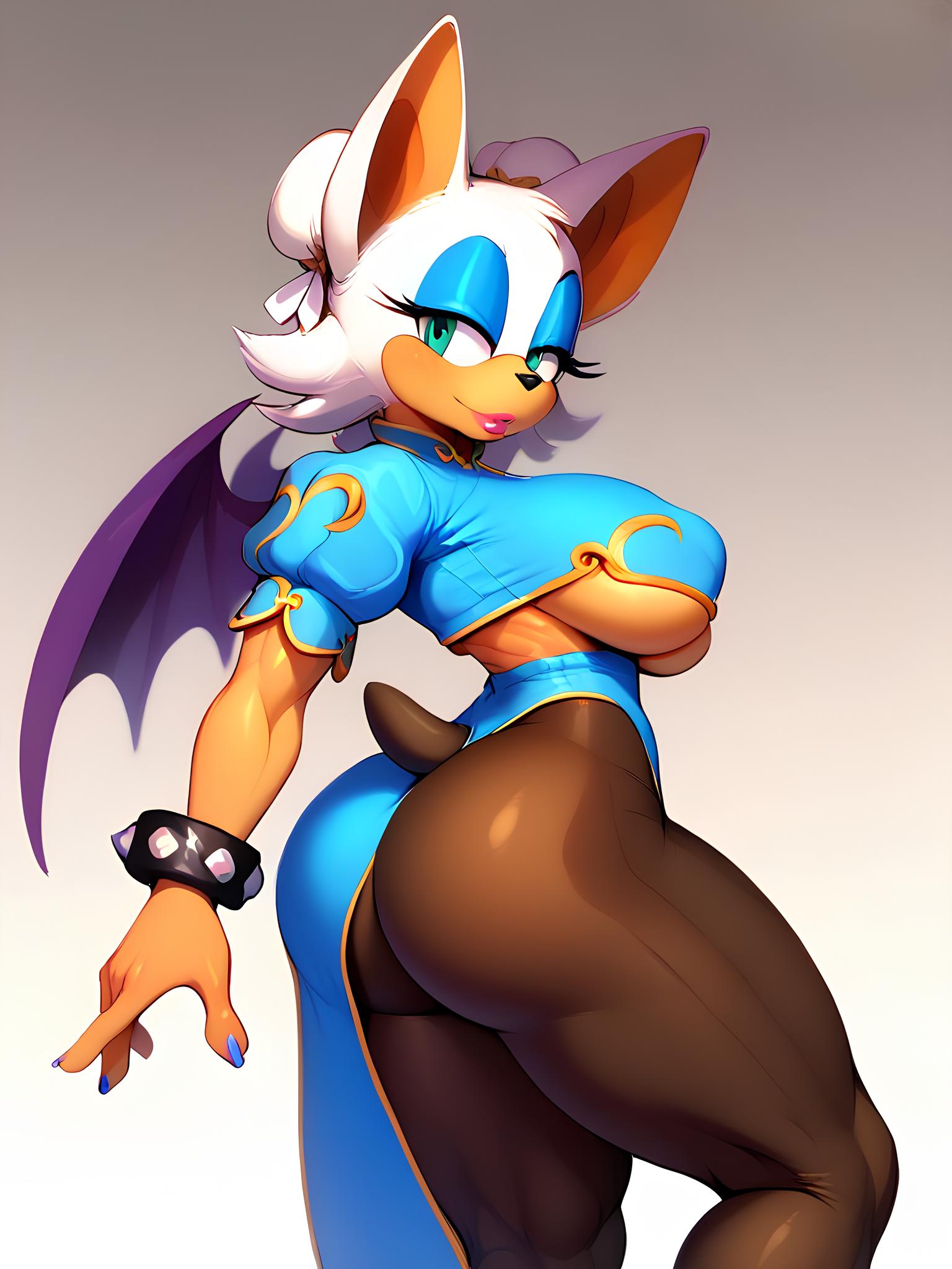 1girls ai_generated anthro bat bat_wings big_ass big_breasts blue_eyes chiropteran chun-li_(cosplay) female female_focus female_only looking_at_viewer mammal membranous_wings mobian_(species) rouge_the_bat scut_tail sega simple_background smile sonic_(series) sonic_adventure_2 street_fighter tagme white_hair wings