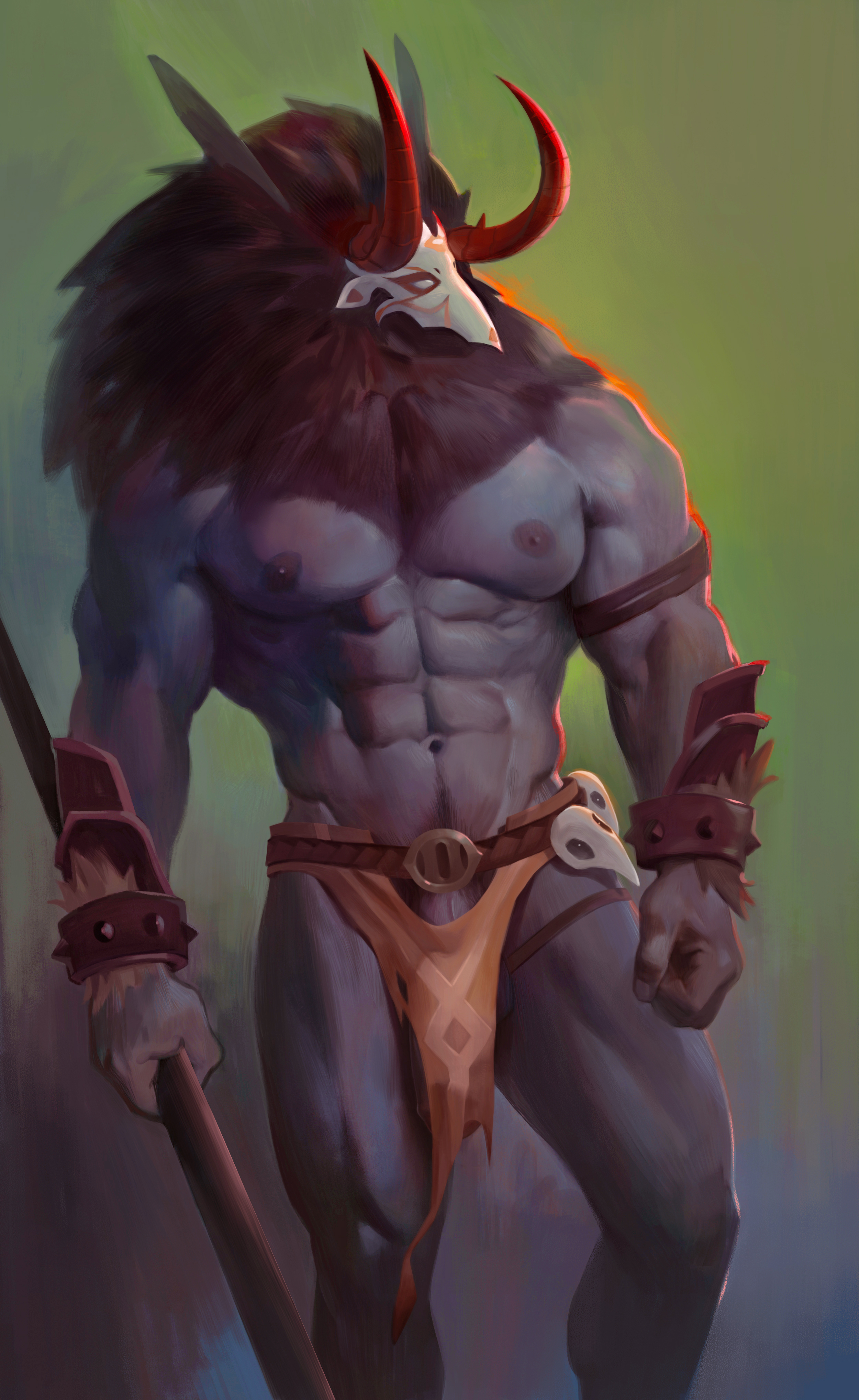 2025, abs, absurd res, barely visible genitalia, barely visible penis, biceps, bottomwear, clothing, digital drawing (artwork), digital media (artwork), genitals, genshin impact, hi res, hilichurls (species), loincloth, male, male only, mihoyo, mitachurl, monster, muscular, muscular male, nipples, penis, qai san, solo, solo male, standing, tagme