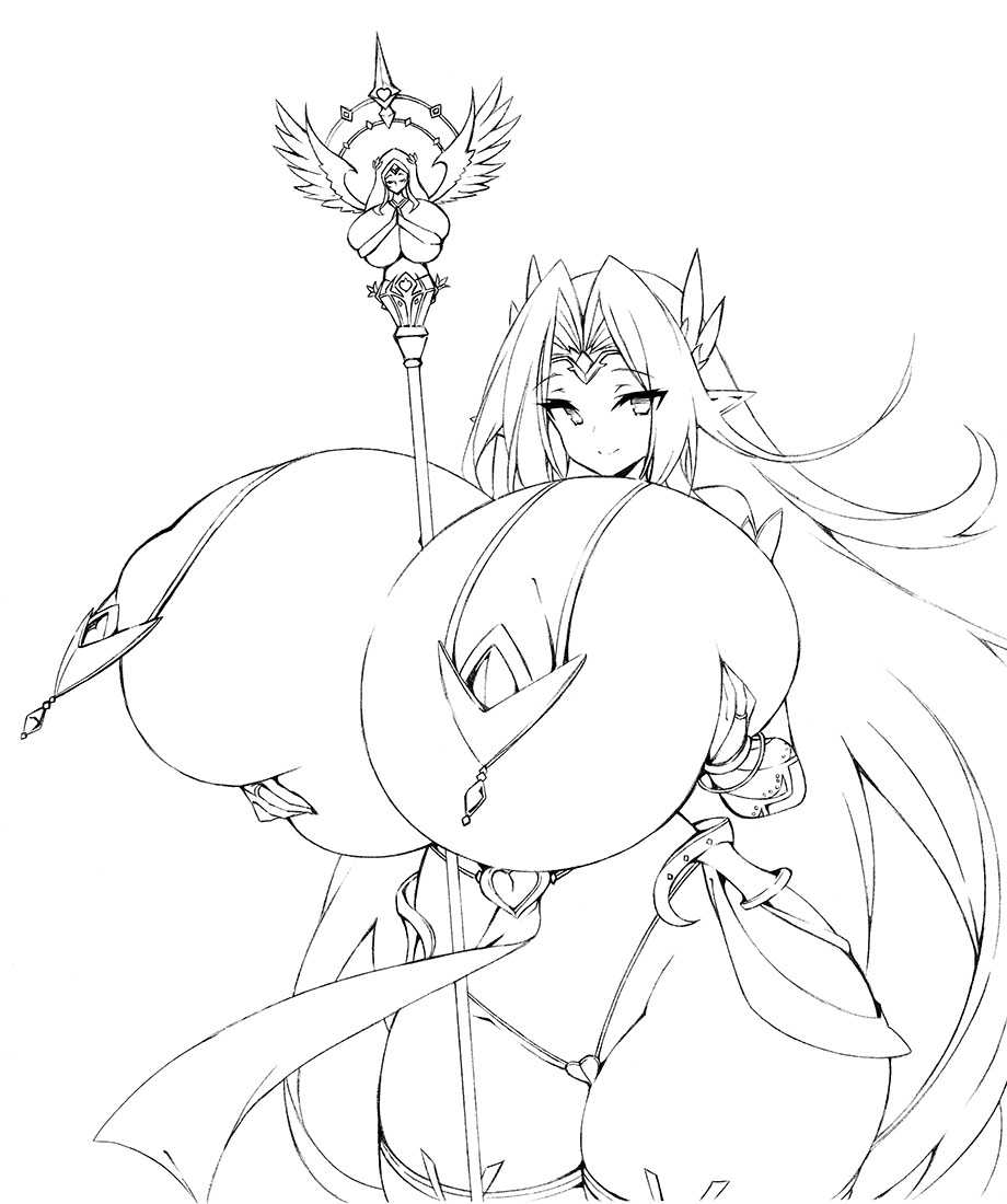 1girls angel_wings bangs barely_clothed big_breasts busty cleavage commission curvy elf_ears fluffy2sphere forehead_jewel gigantic_breasts hands_on_breasts holding_breast huge_breasts hyper_breasts jewel_on_forehead jewelry large_breasts legwear loincloth long_hair looking_at_viewer massive_breasts micro_panties no_color object_between_breasts panties pointy_ears priest priestess small_panties smiling smiling_at_viewer solo solo_female squished_breasts staff staff_between_breasts thick_thighs thighs voluptuous white_background wide_hips wings